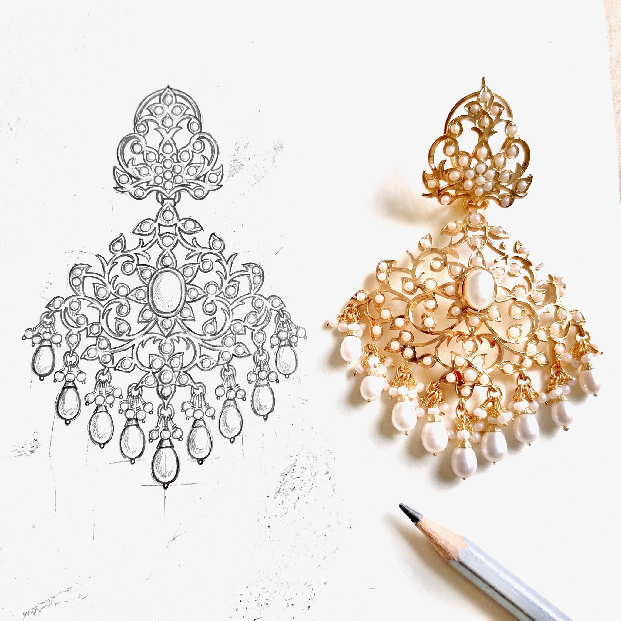 Statement Earrings Studded with Real Pearls | Gold Plated 925 Silver ER 054