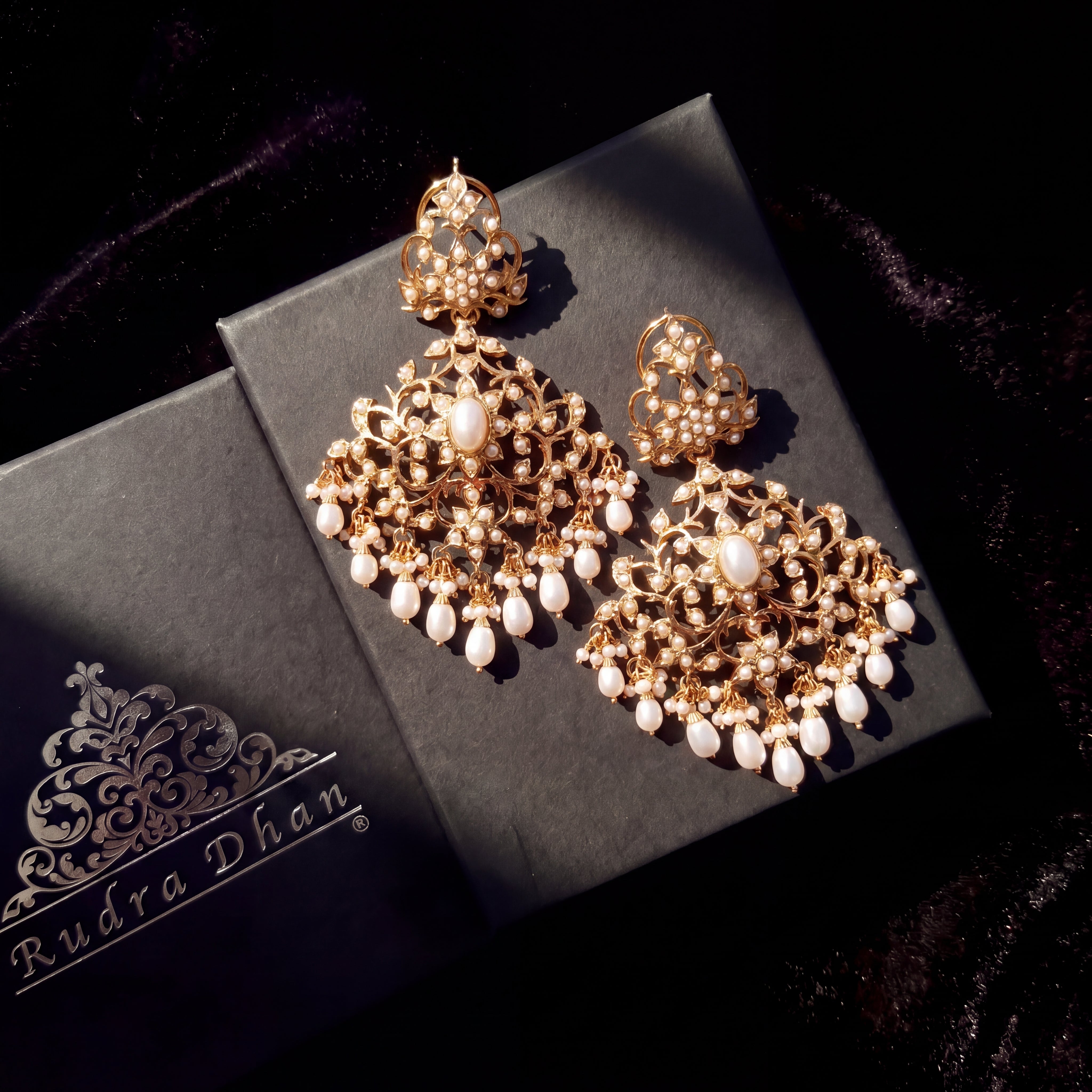 Statement Earrings Studded with Real Pearls | Gold Plated 925 Silver ER 054