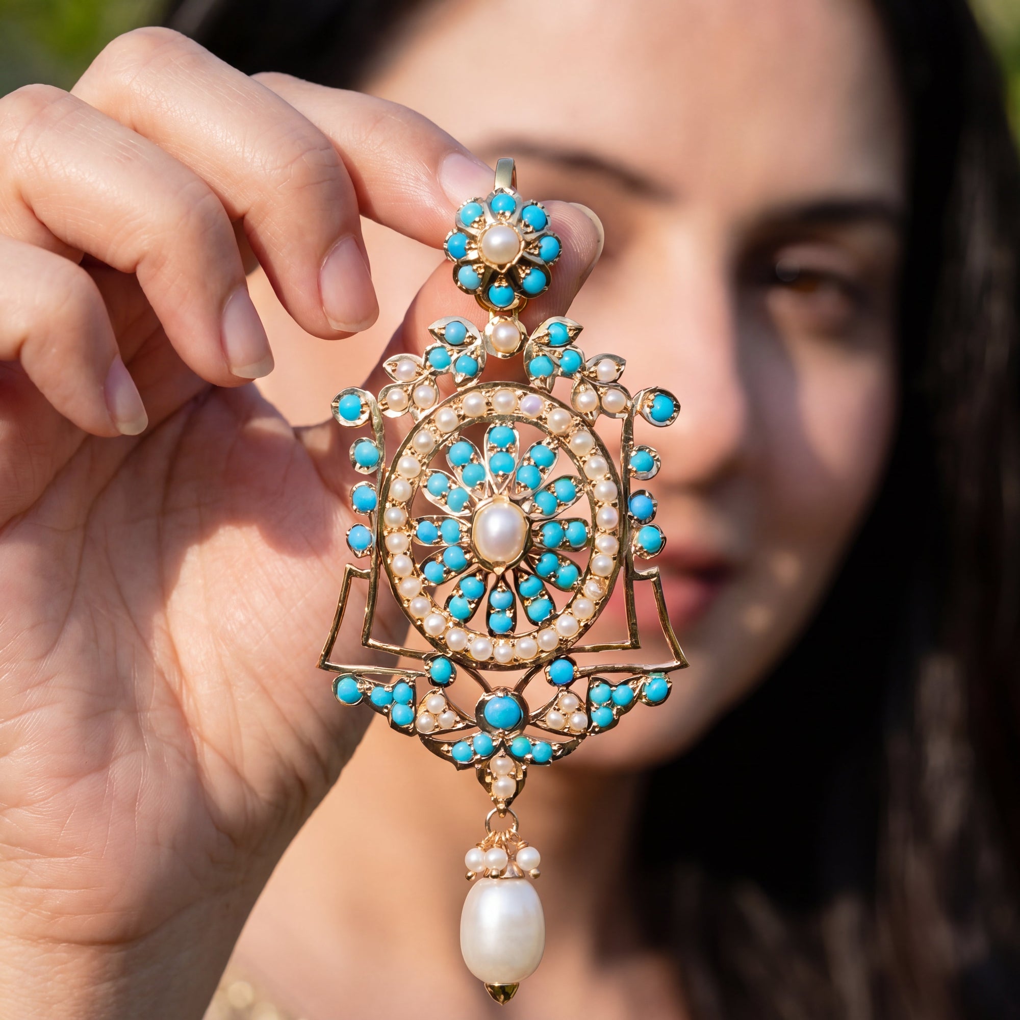 Stunning Turquoise Pendant & Earrings Set | Indo Western Design PS 115
