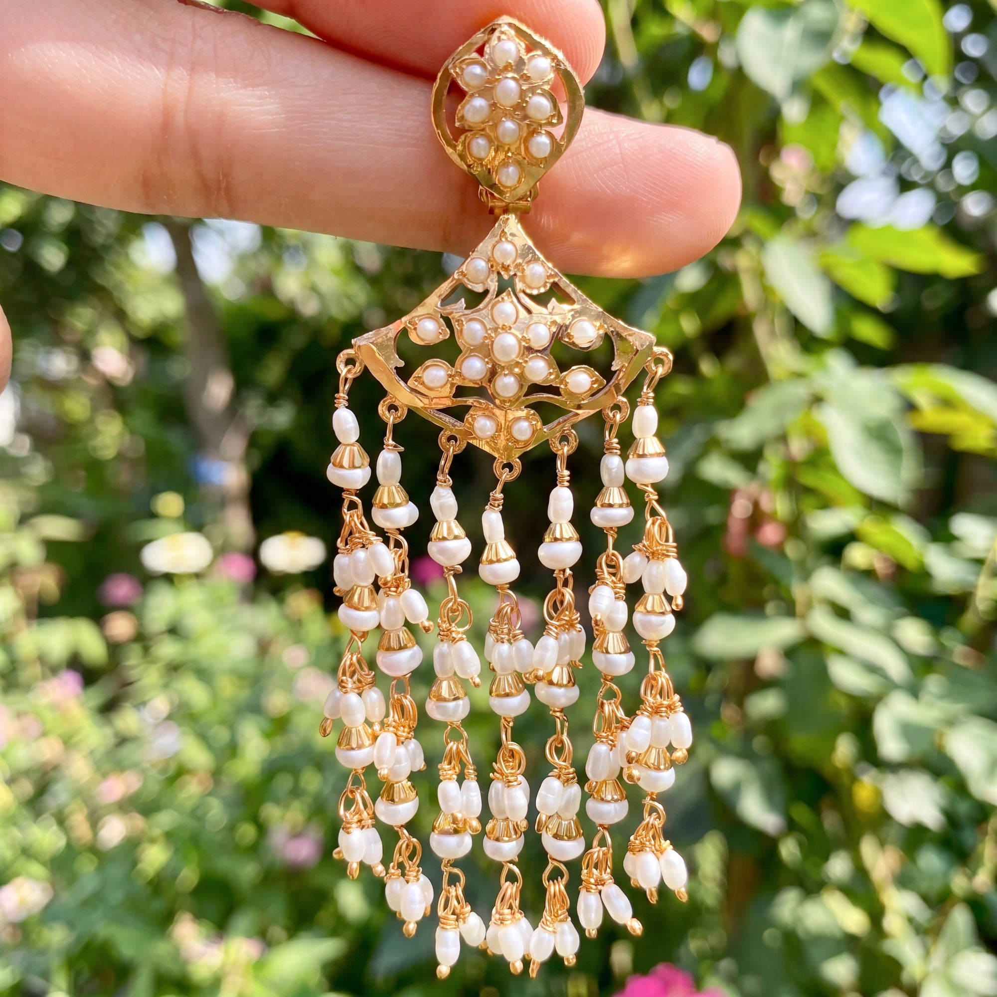 Dangling Pearl Earrings | Handcrafted Jadau Earrings | Pearl Jewellery | ER 469