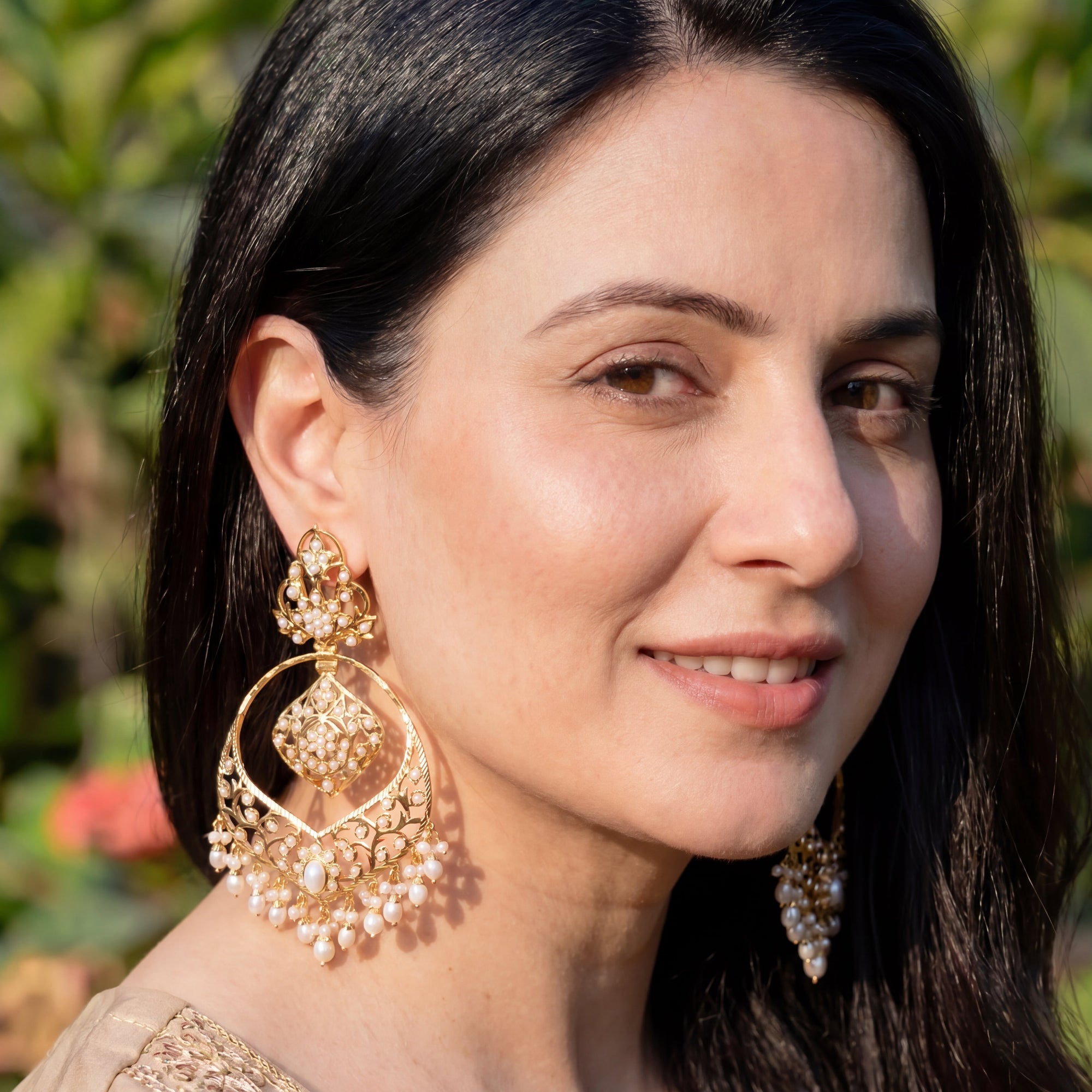 Large Pearl Chandbali Earrings | Statement Jewelry Piece | Gold Plated ER 115