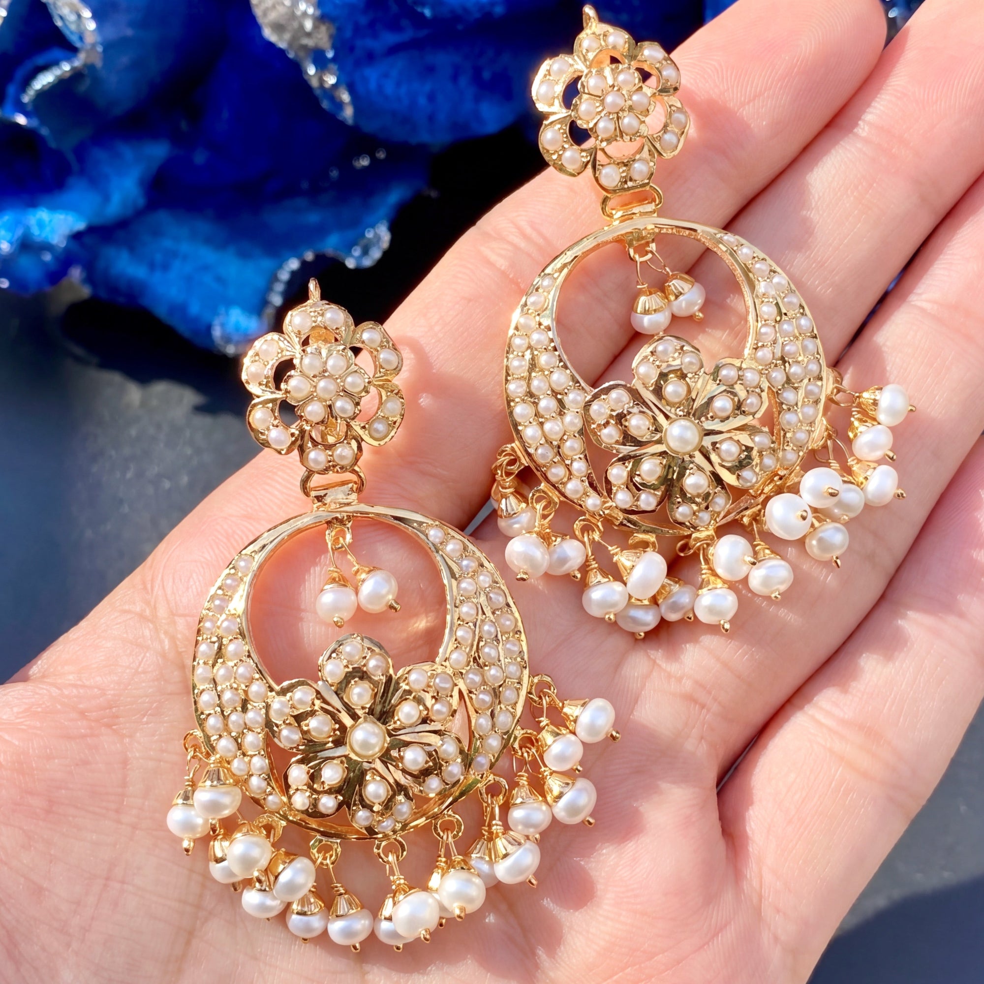 Chandbali Earrings studded with Freshwater Pearls in Gold Plated Silver ER 109