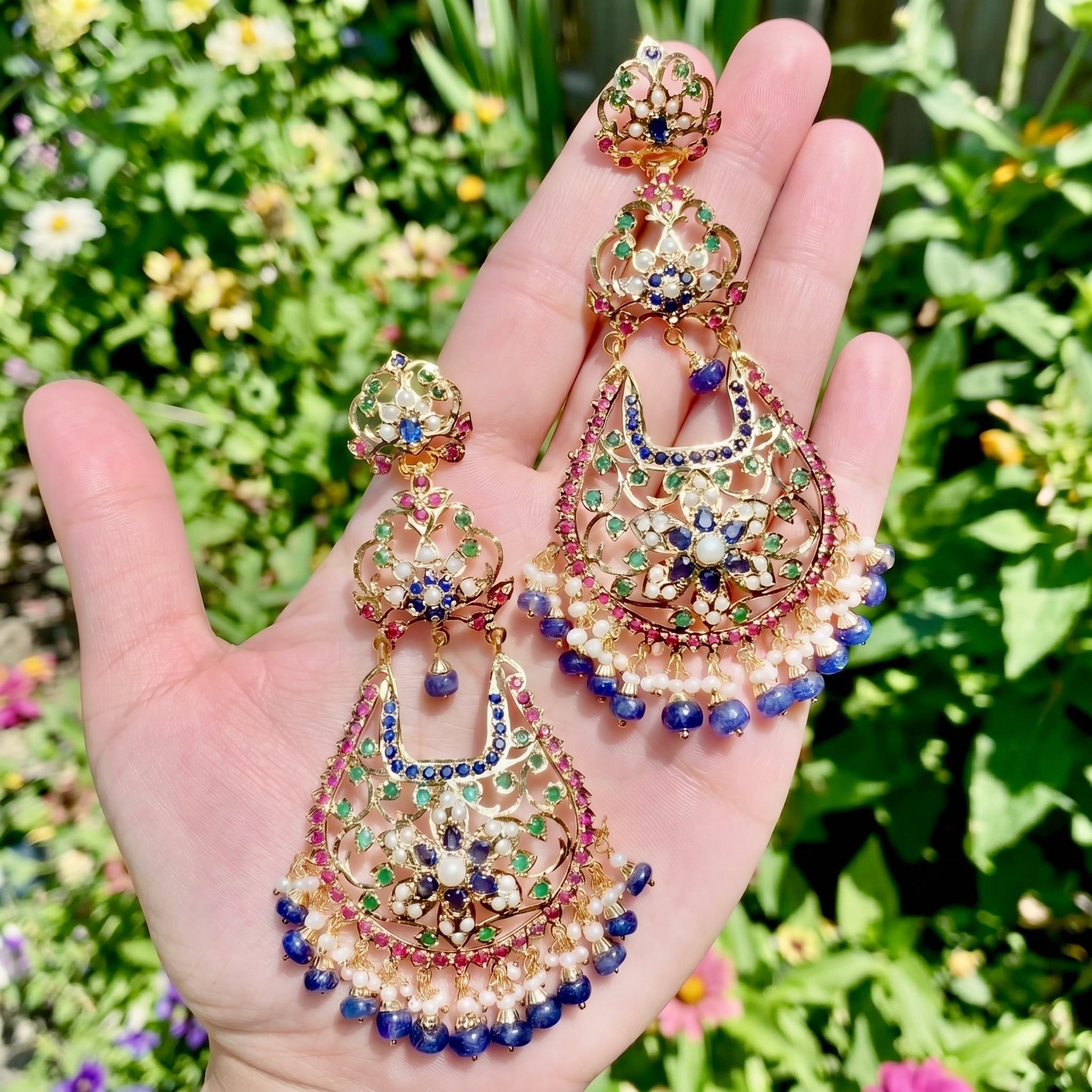 Gold Plated Chandelier Earrings | Shoulder Duster Jadau Earrings ER 599