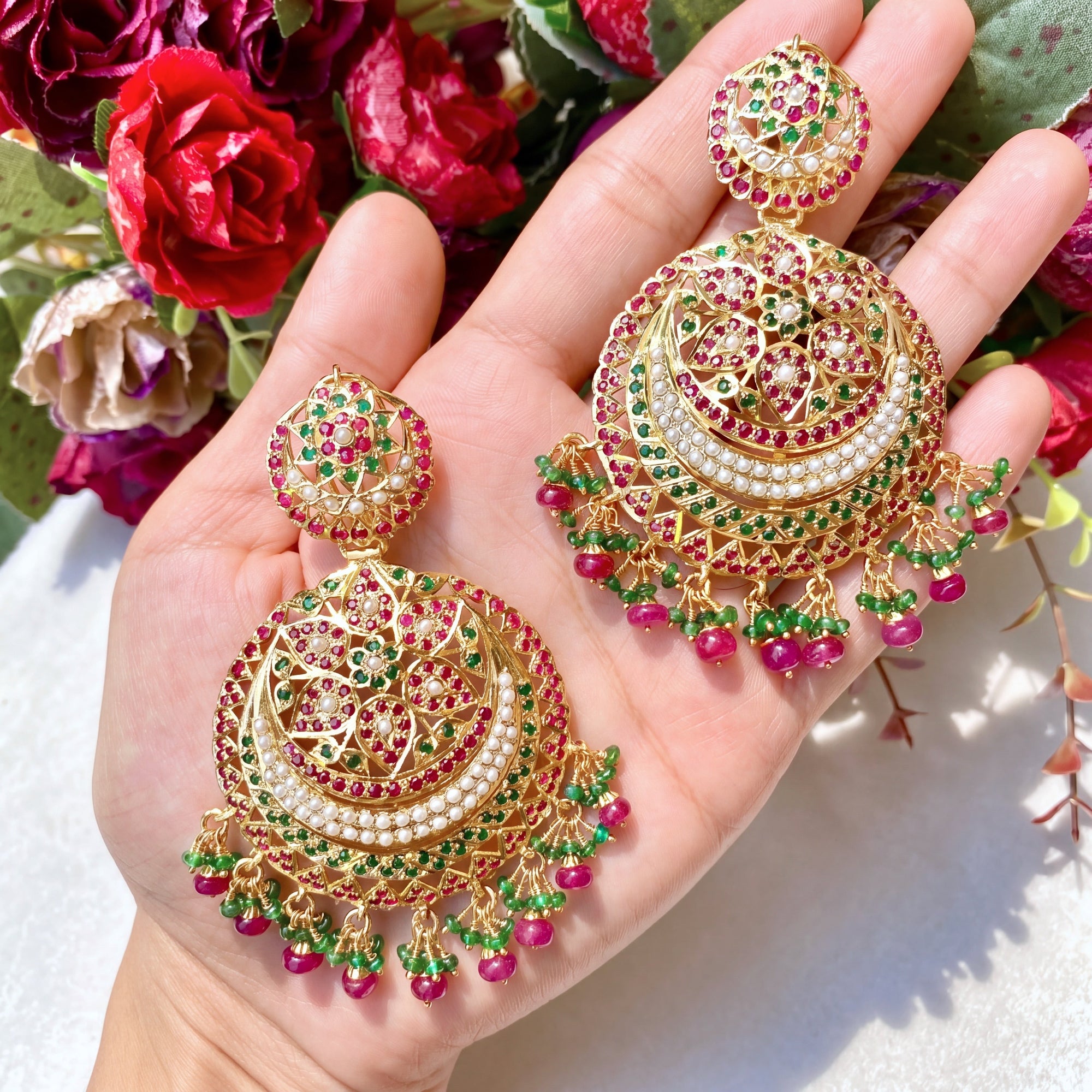 Gold Plated Multicolored Stone Studded Earrings in Silver ER 046