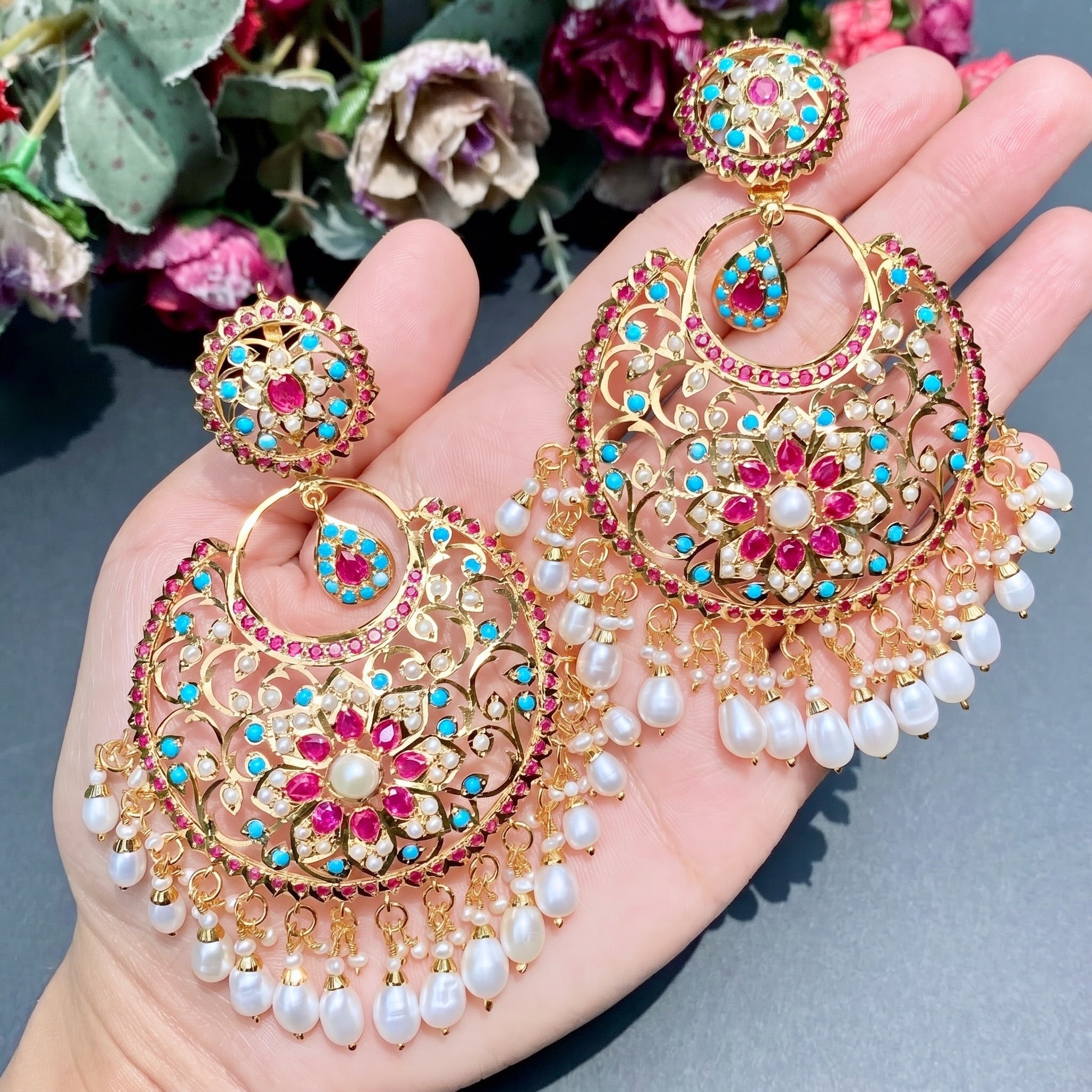 Unique Chandbali Earring | Oversized Indian Jadau Earrings | 925 Silver Base ER 305
