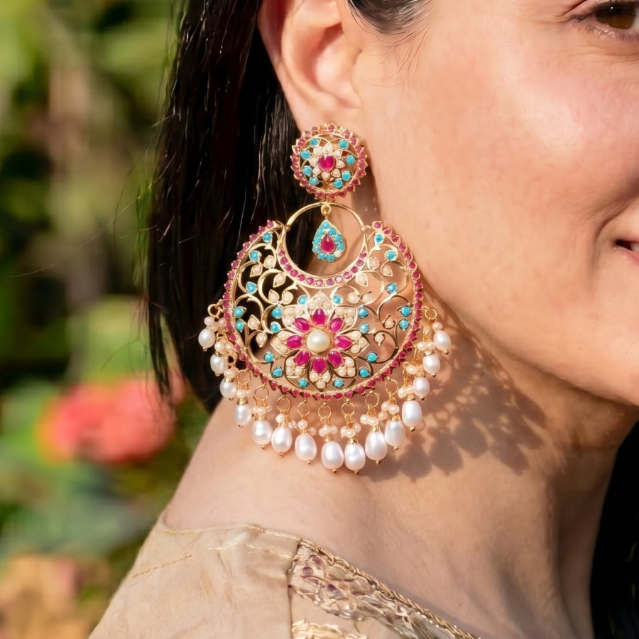 Unique Chandbali Earring | Oversized Indian Jadau Earrings | 925 Silver Base ER 305