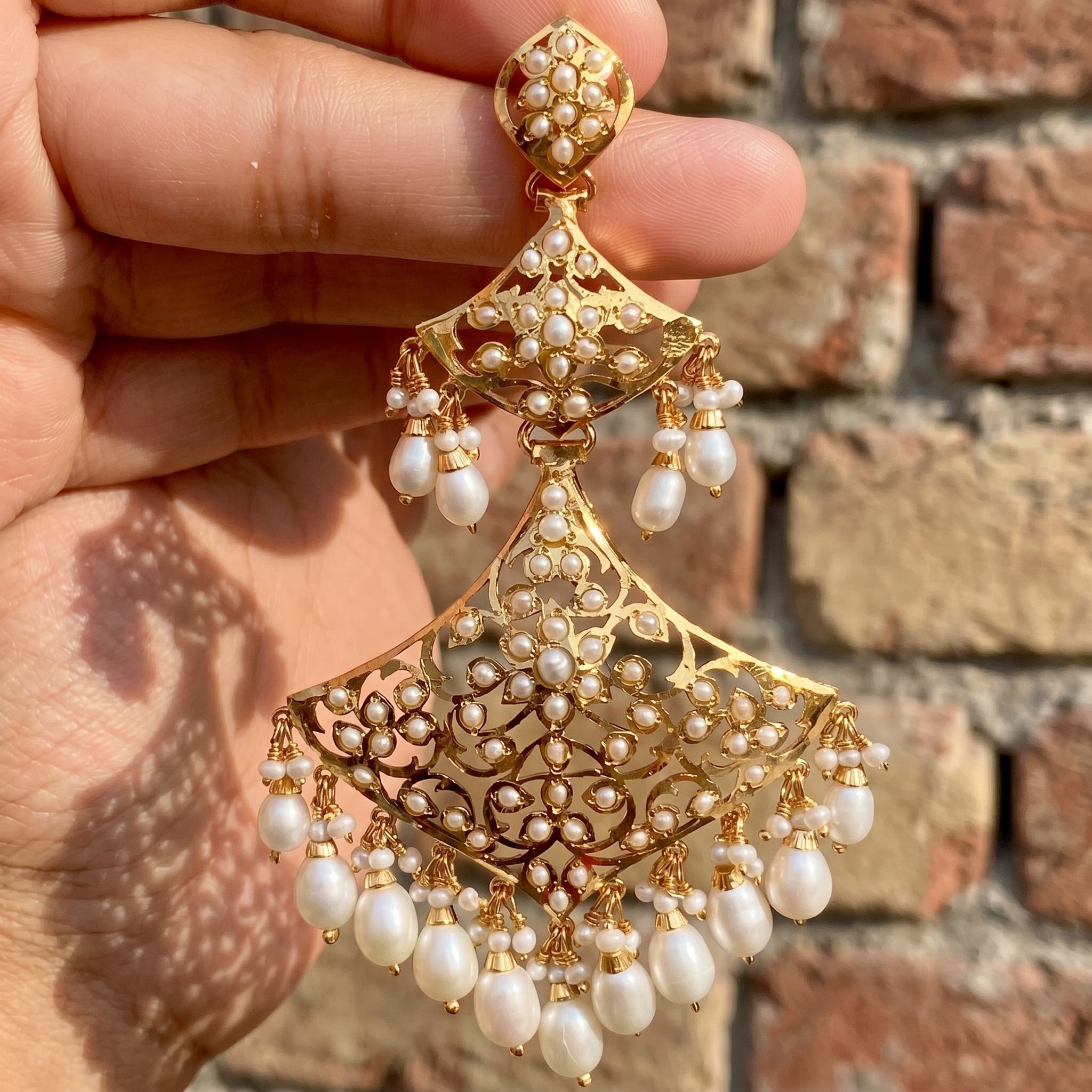 Statement Pearl Danglers | Real Gold Like Finish on Sterling Silver | Real Freshwater Pearls ER 638