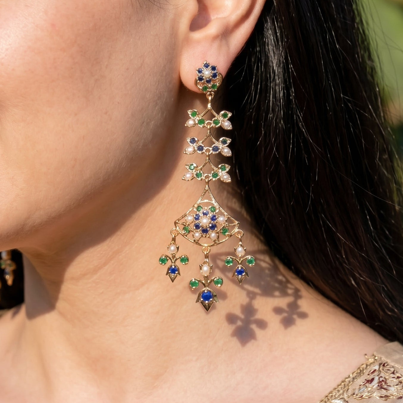 Indo Western Wear Danglers for Women | Gold Plated Silver Jewelry ER 592