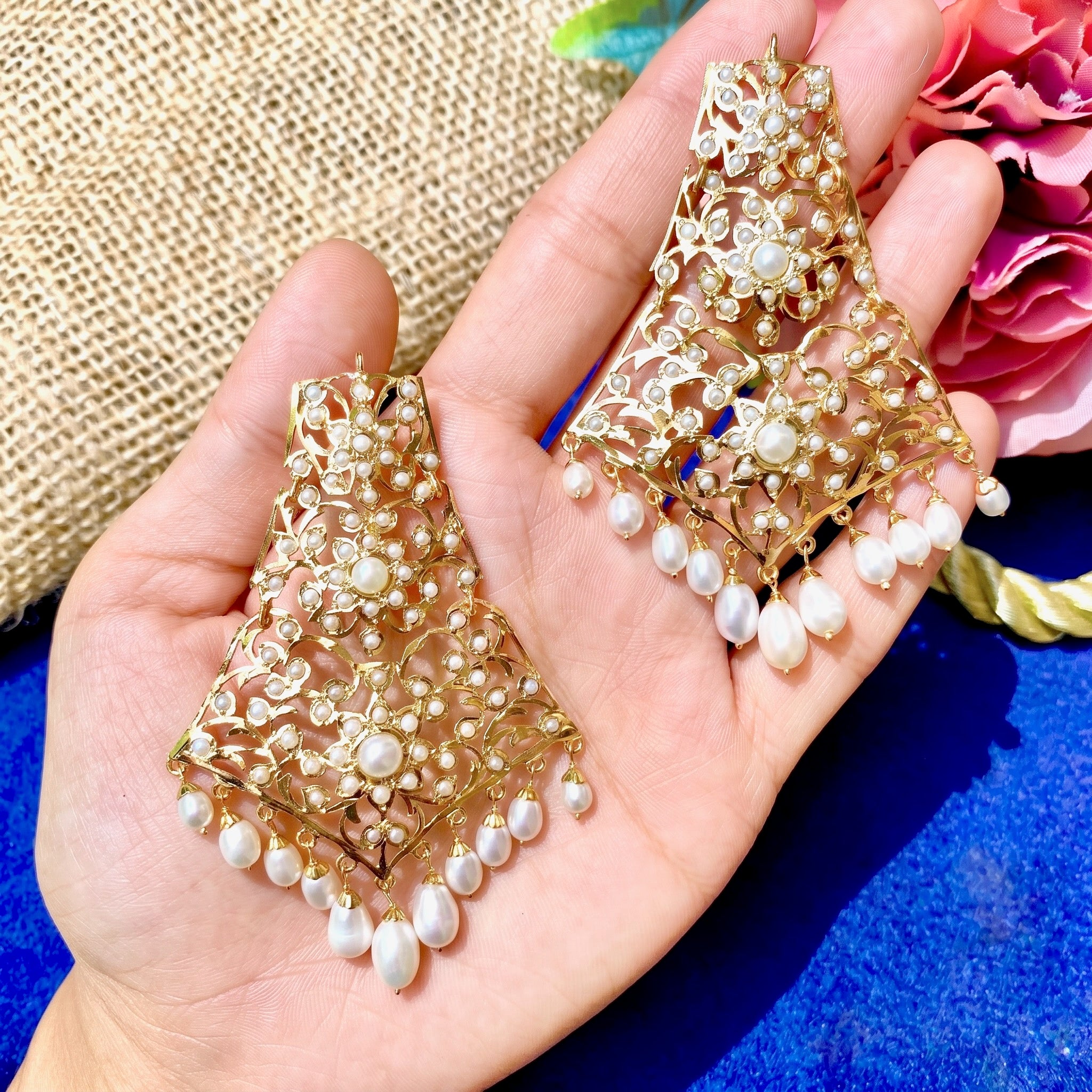 Vintage Edwardian Styled Gold Plated Dangler Earrings in Silver ER 088
