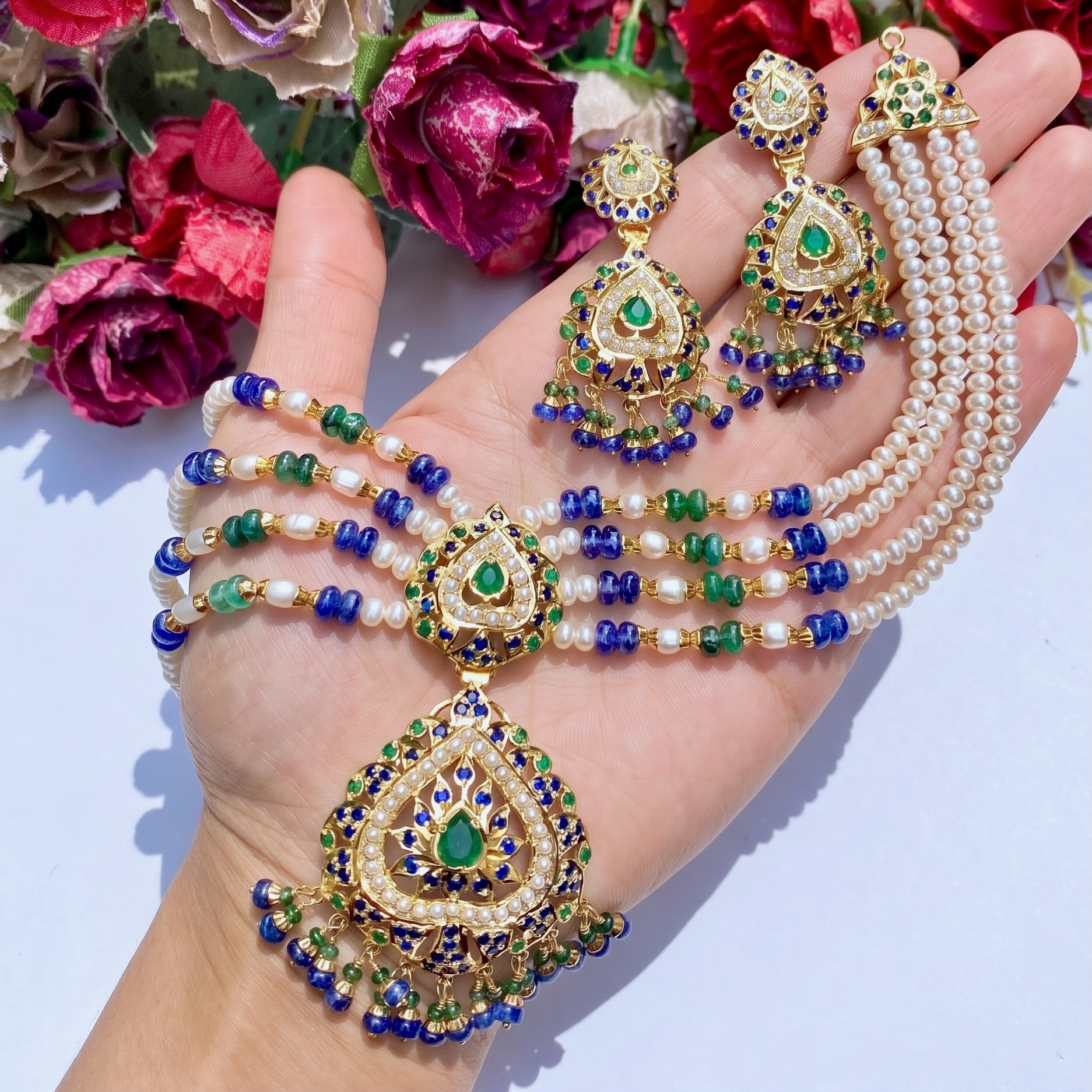 Gold Plated Layered Pearl Choker | Pendant with Multi Strand Pearl Mala NS 092