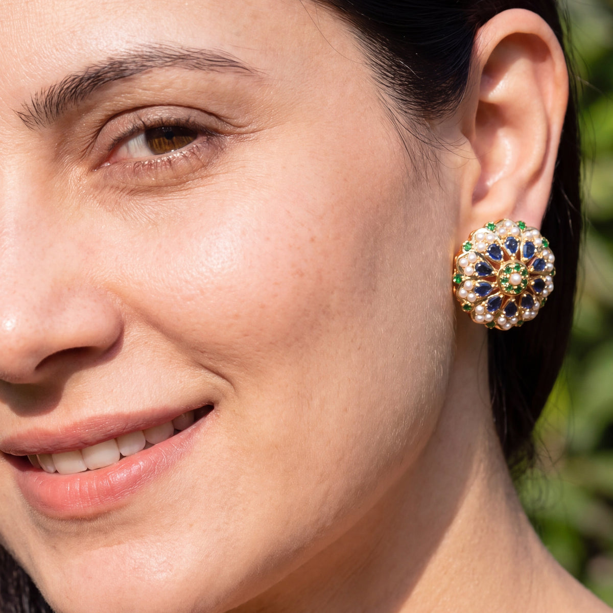 Statement Round Stud Earrings | Royal Blue & Green | Earrings Gift For Women ER 406