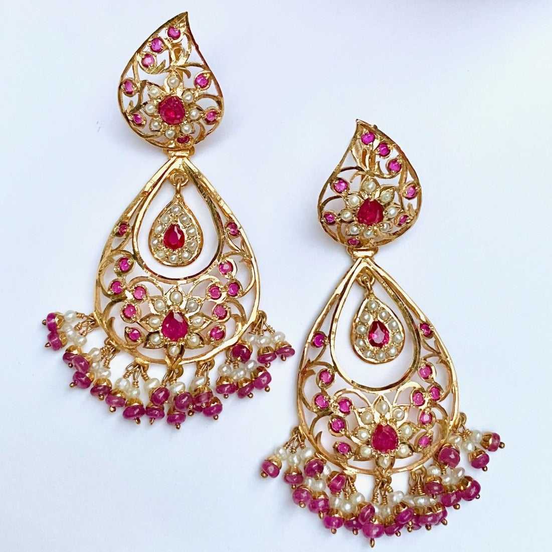 gold plated ruby earrings