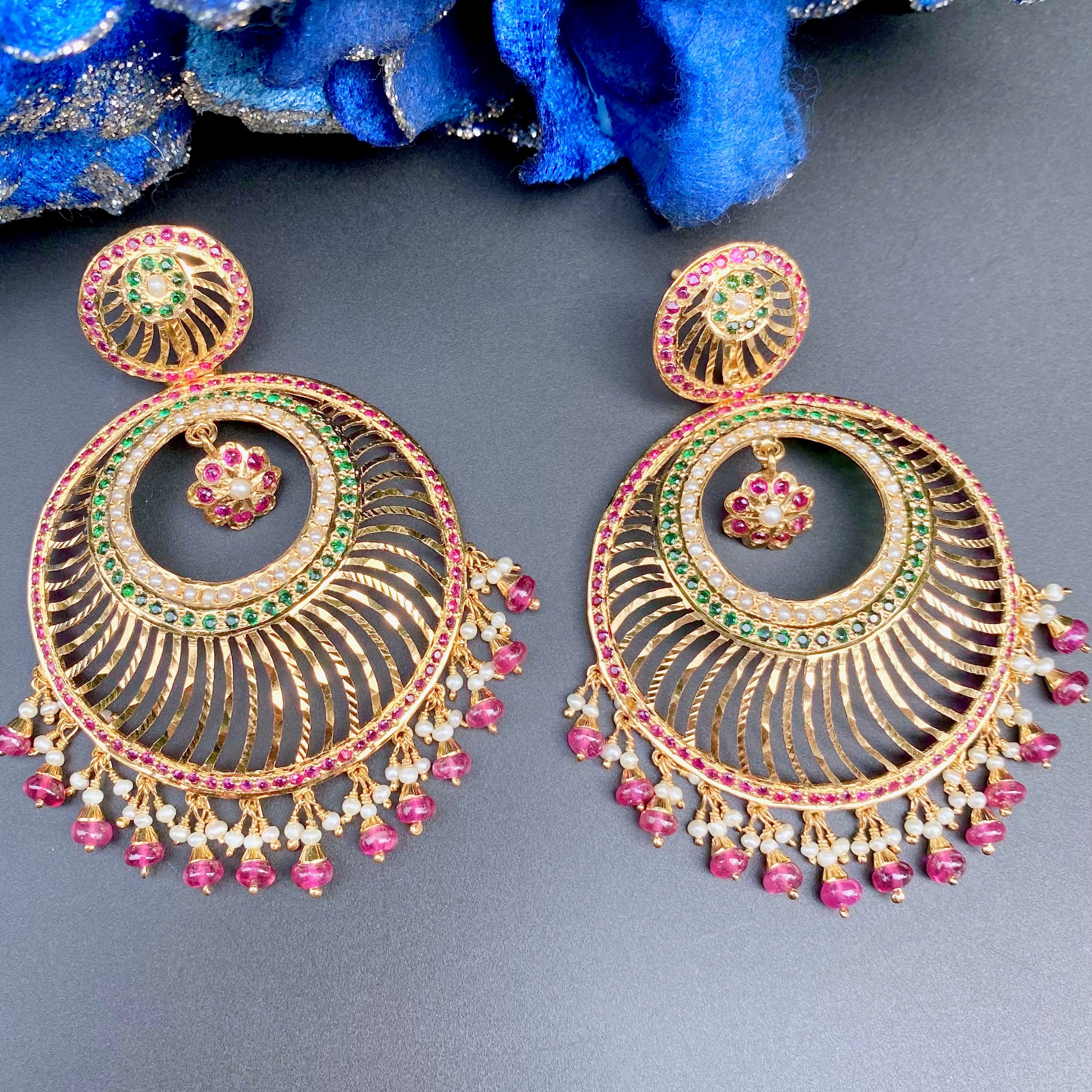 Big Jadau Chandbali Earrings | Gold Plated on Silver Base ER 609
