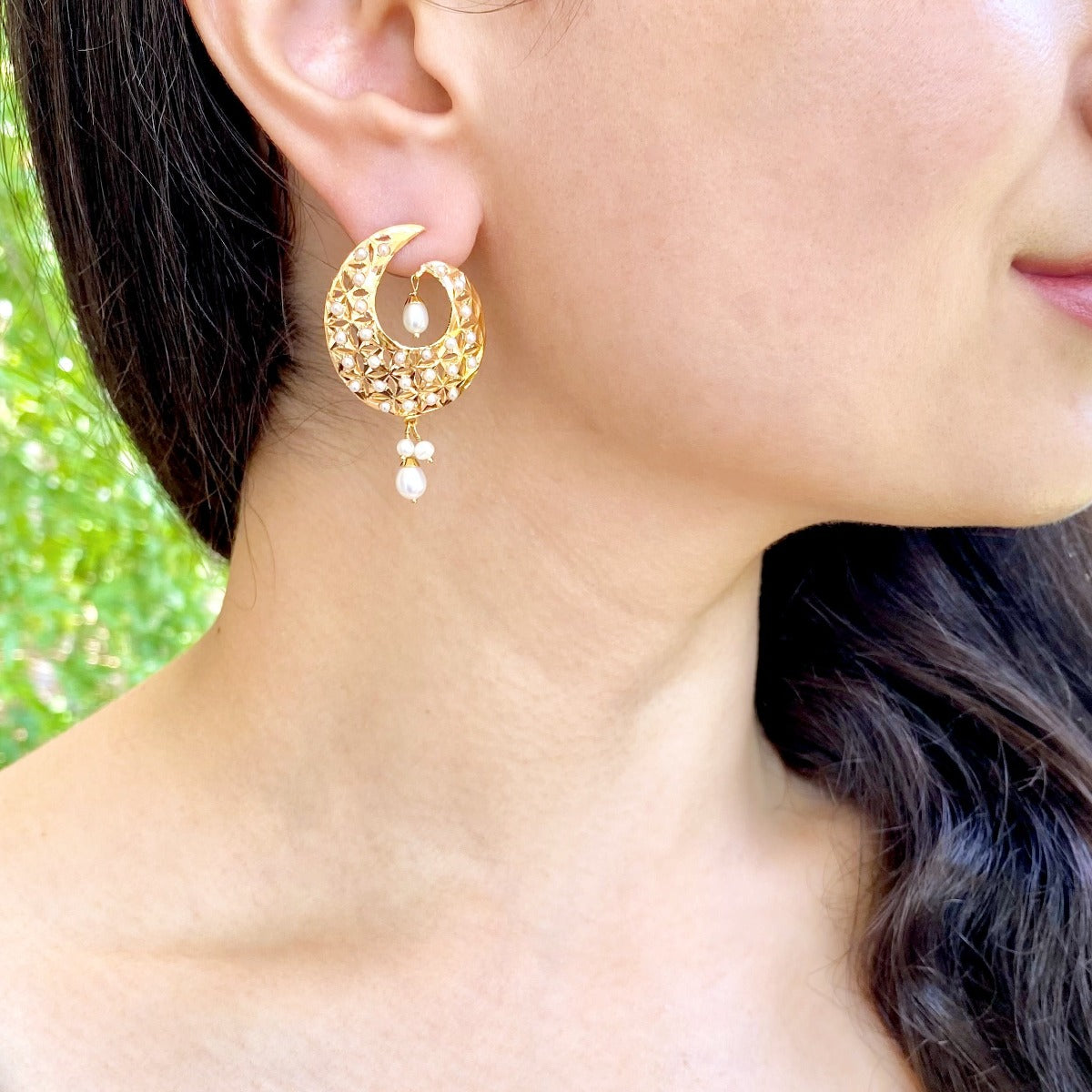 22k jadau earrings studded with pearls for women