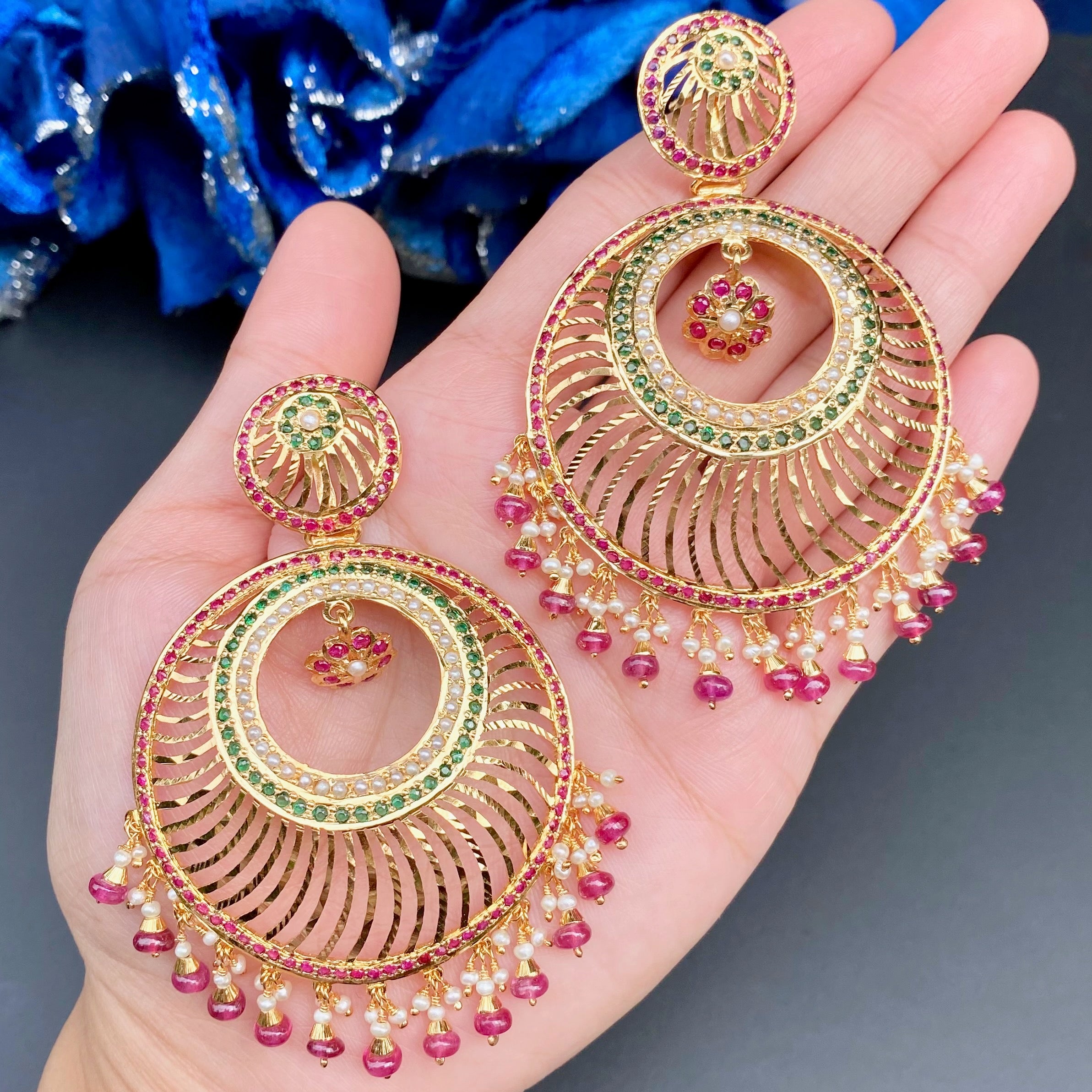 Big Jadau Chandbali Earrings | Gold Plated on Silver Base ER 609