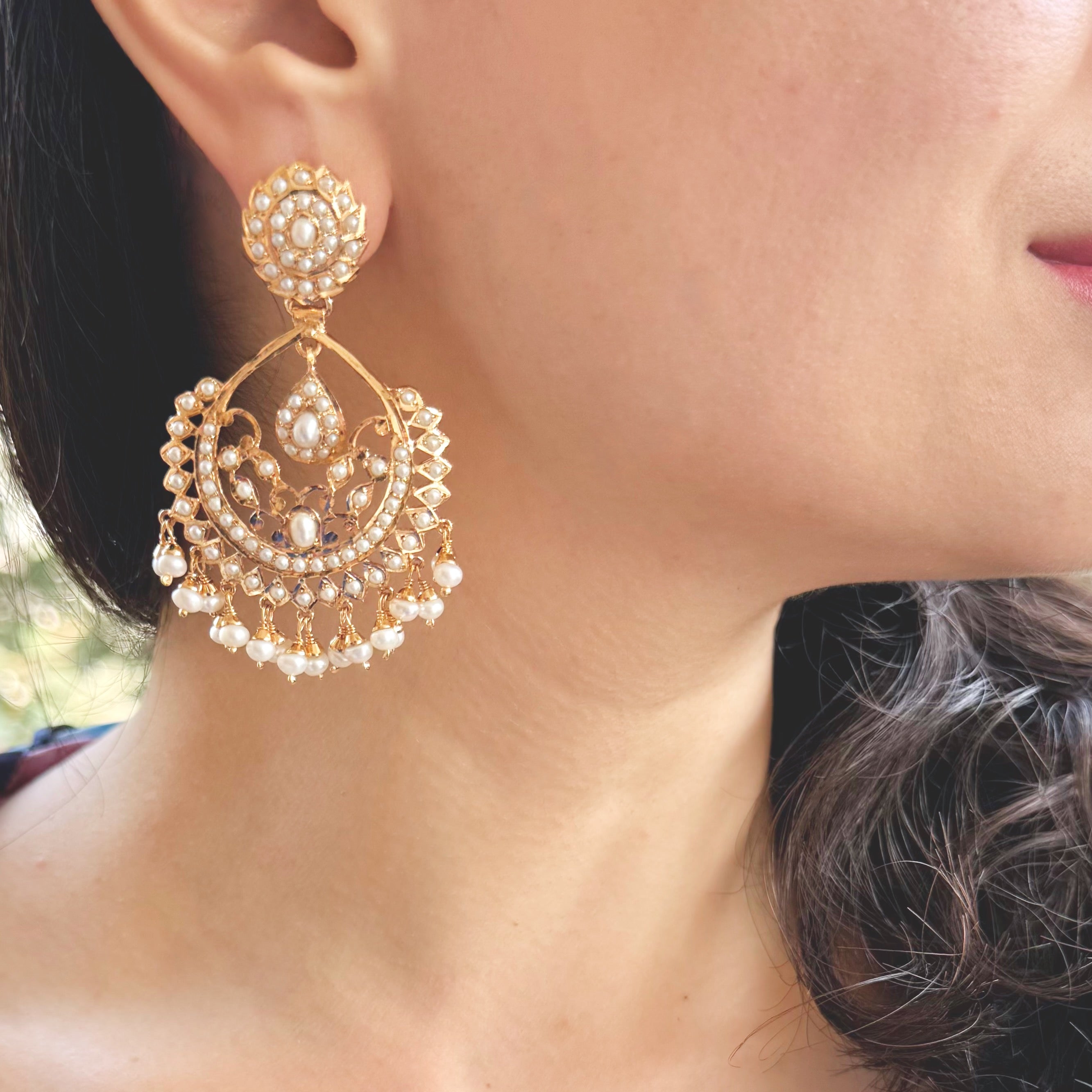 Pearl Chandbali Earrings Handcrafted in 925 Sterling Silver | Gold Plated Earrings | ER 683