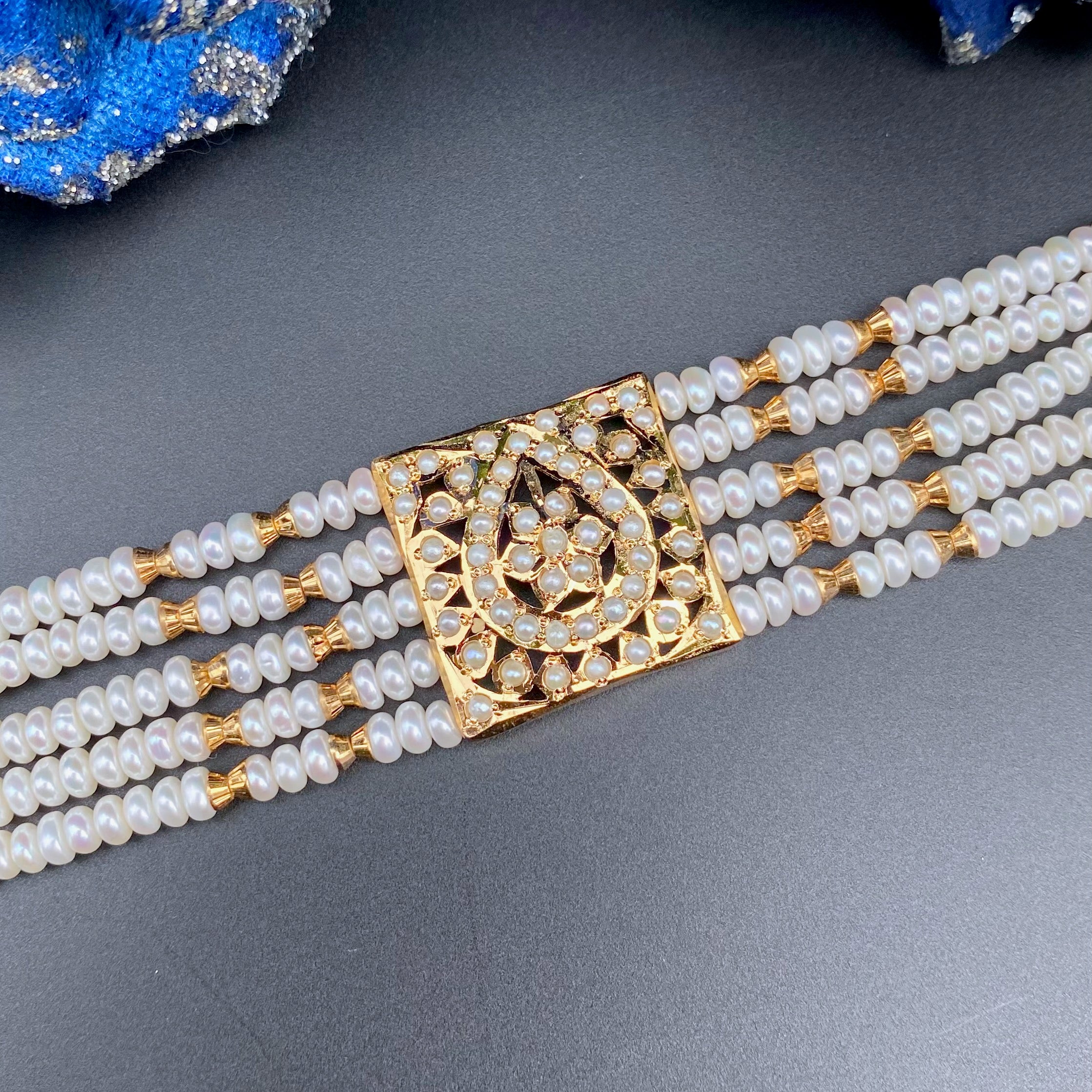 Traditional Punjabi Pearl Dasti on 925 Silver with Gold Plating | Authentic Freshwater Pearls BG 137