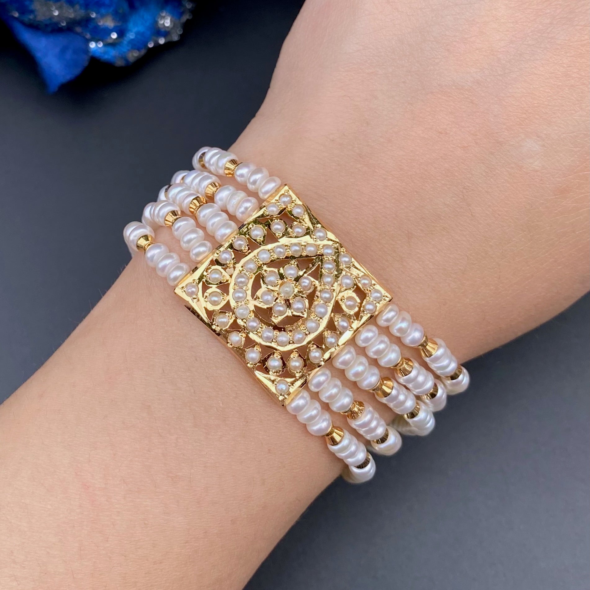 Traditional Punjabi Pearl Dasti on 925 Silver with Gold Plating | Authentic Freshwater Pearls BG 137
