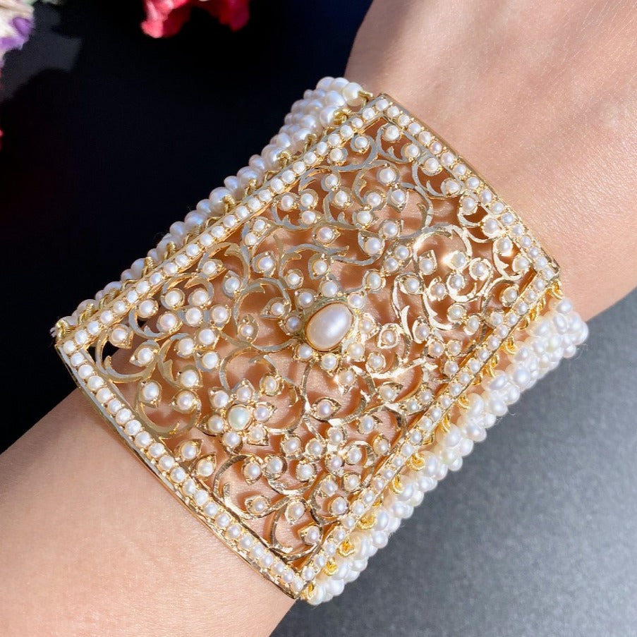Golden Bangle Style Full Hand Bracelet with Ring  Perfect for Girls and  Women for Wedding