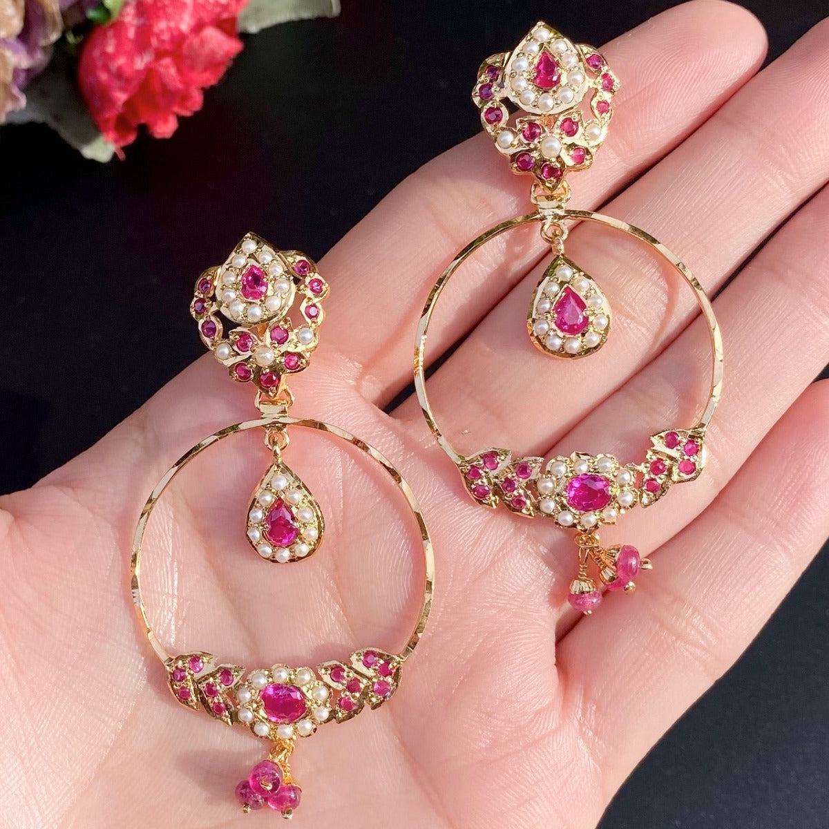 ruby chandbali earrings online