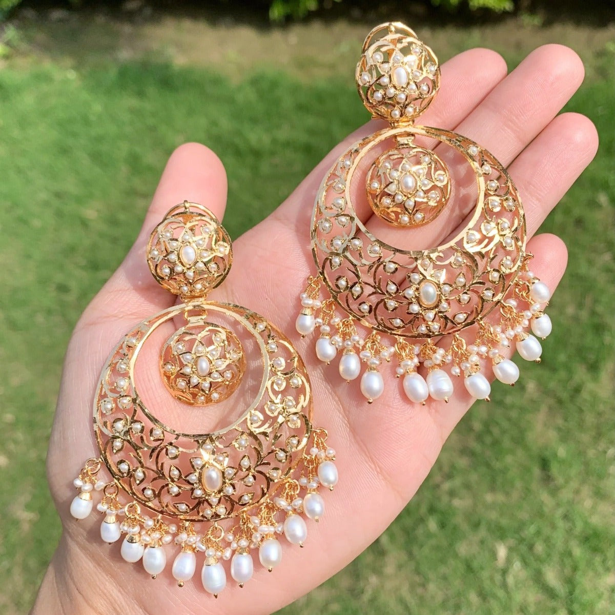 Sunhera Mayurpankh Gold Chandbali Earrings