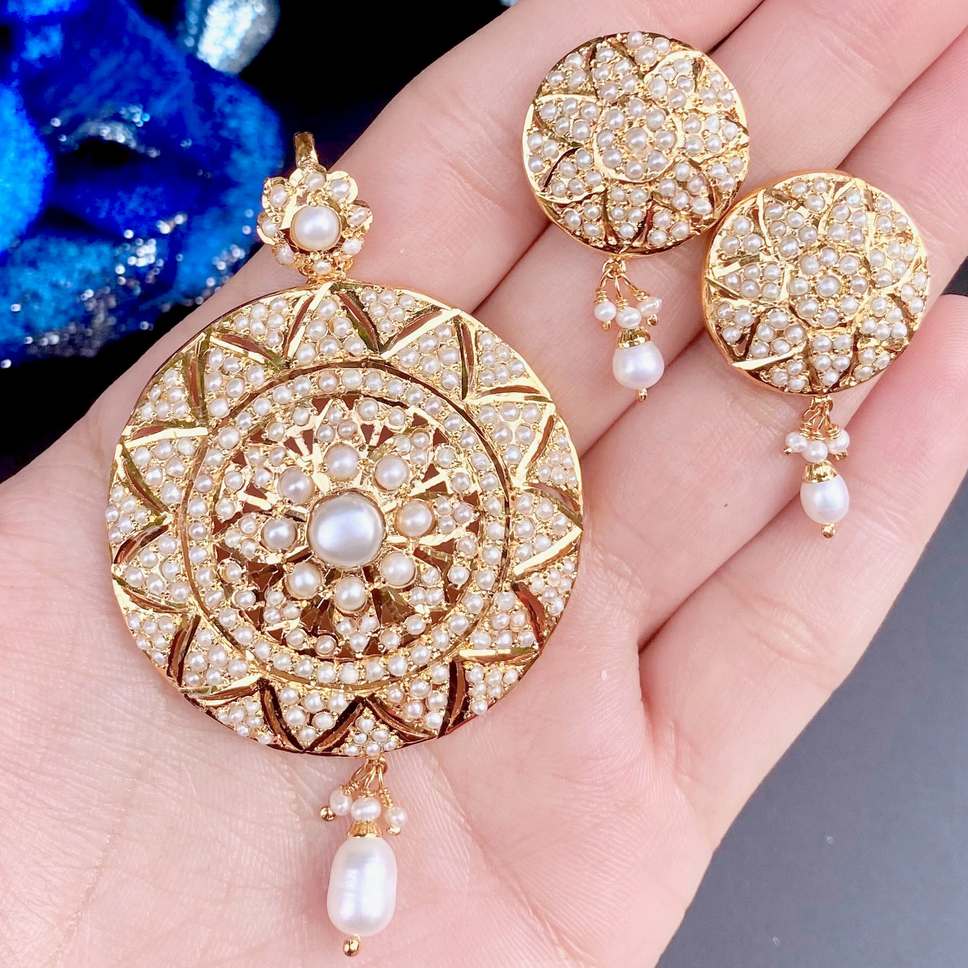 gold plated pearl pendant set mumbai