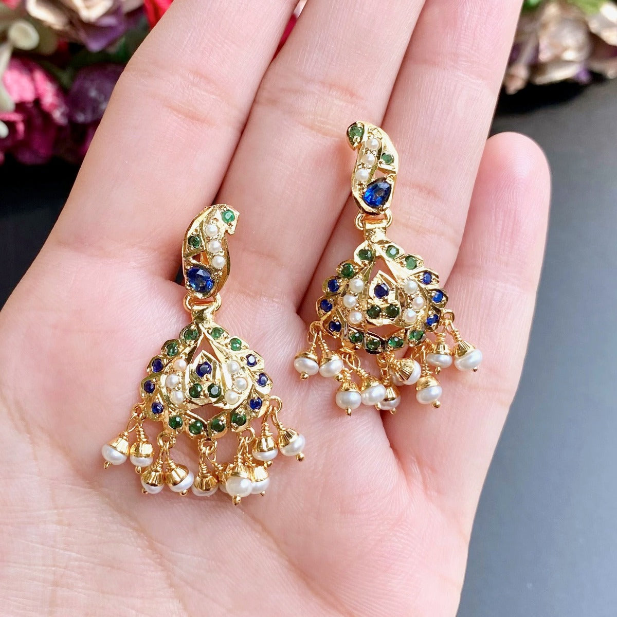 small gold plated jadau earrings 