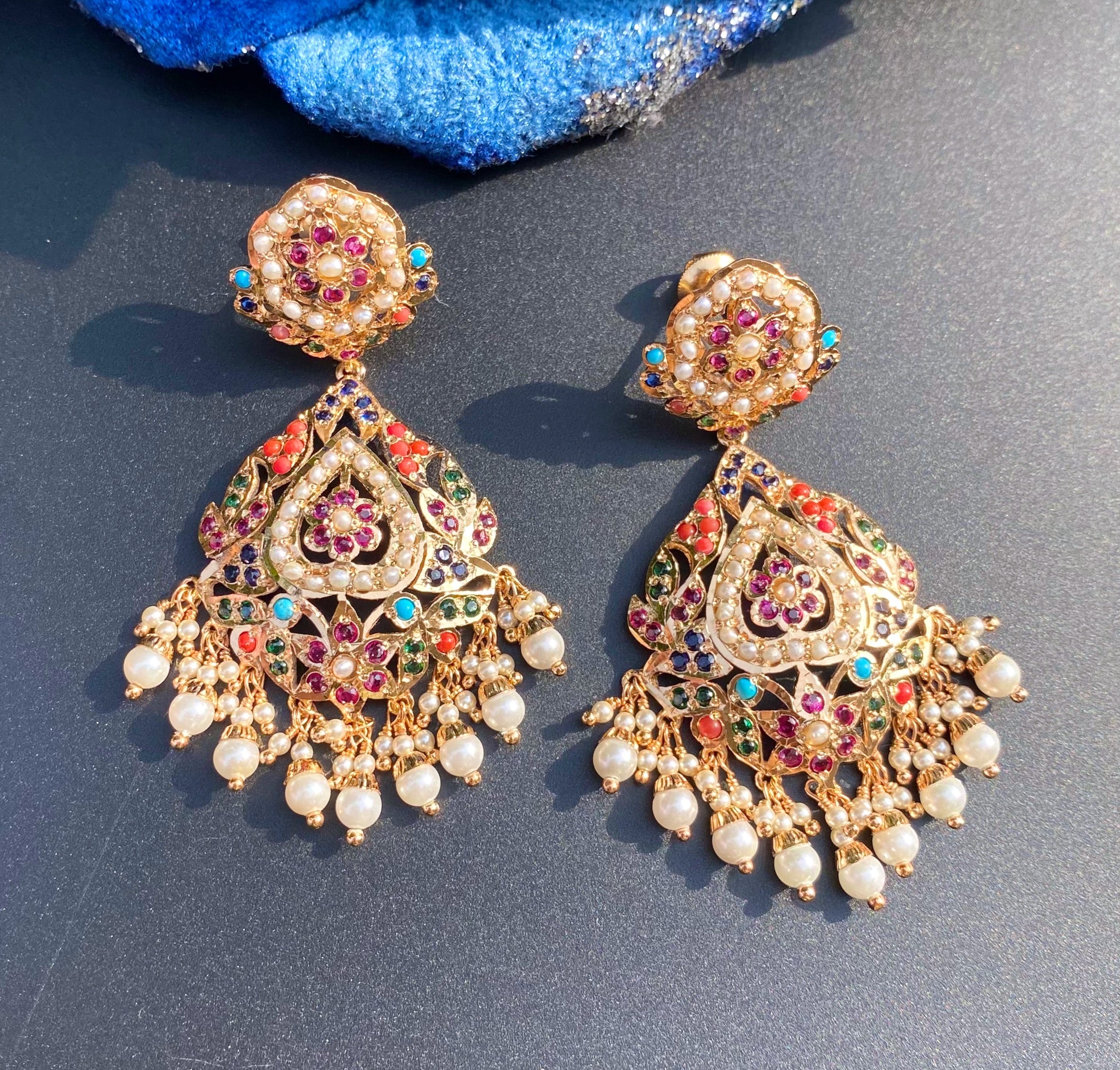 Statement Navratna Danglers | Classic Jadau Design BER 023