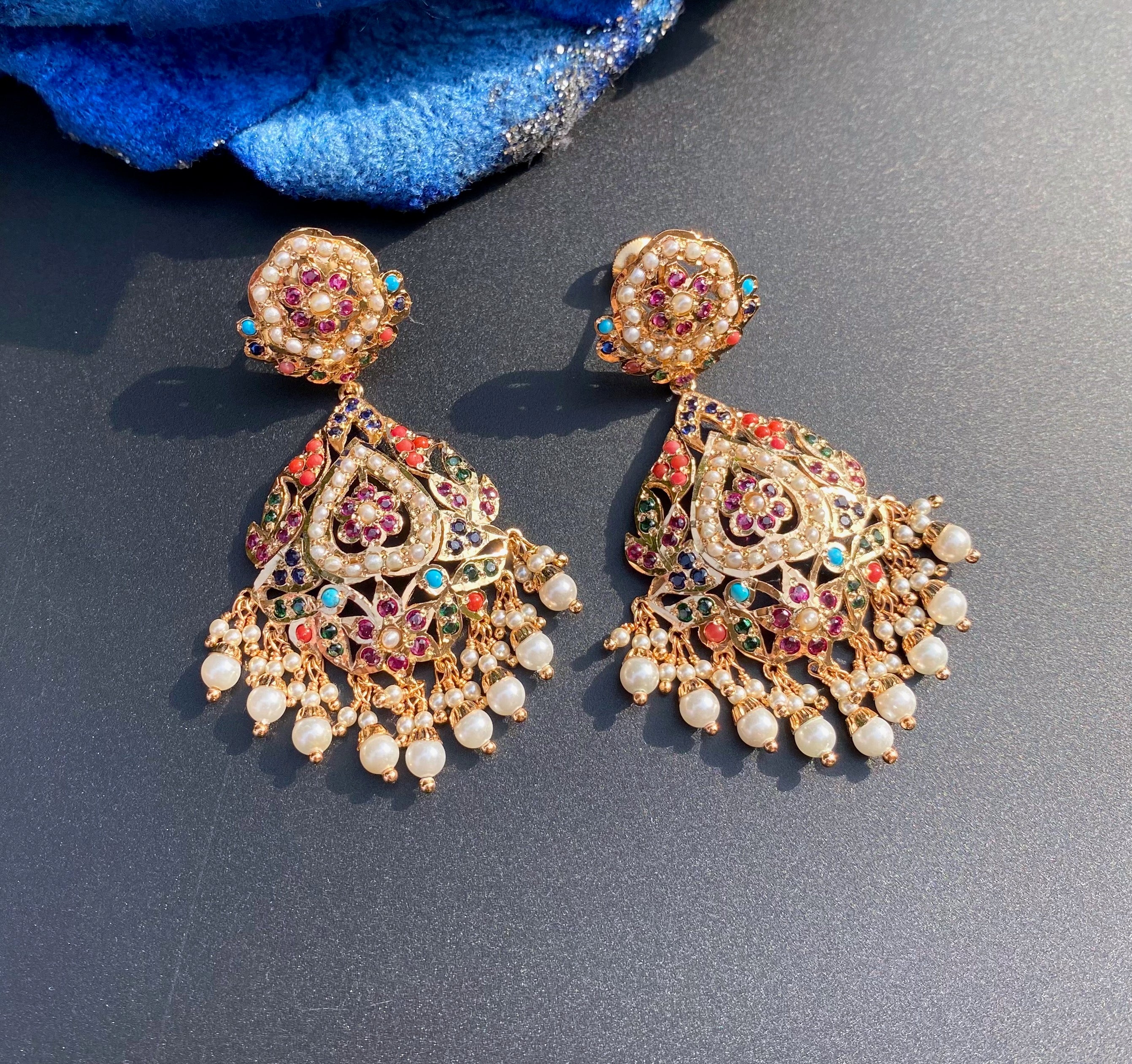 Statement Navratna Danglers | Classic Jadau Design BER 023