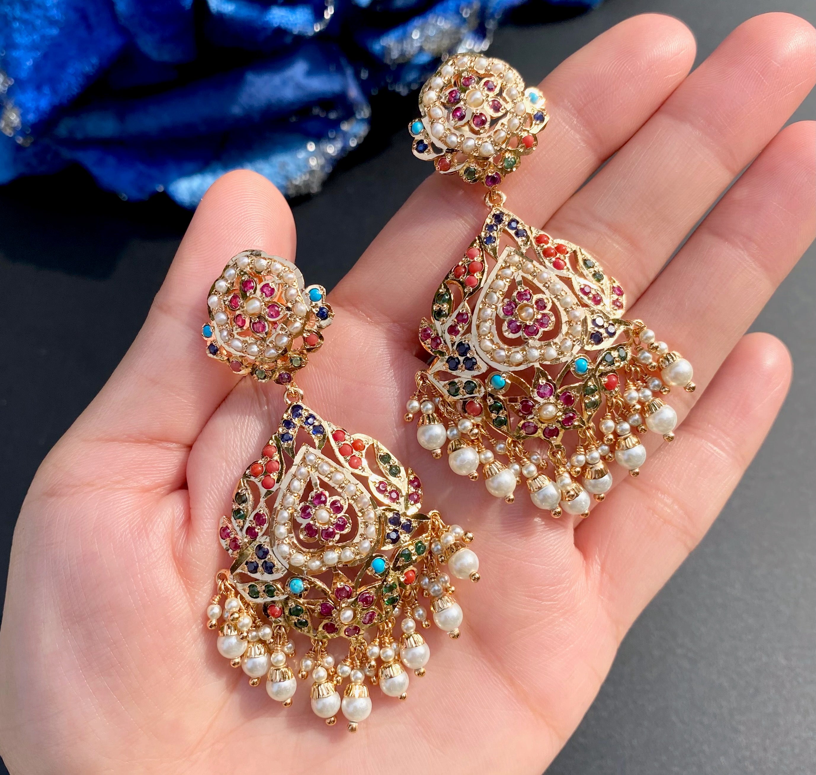 Statement Navratna Danglers | Classic Jadau Design BER 023