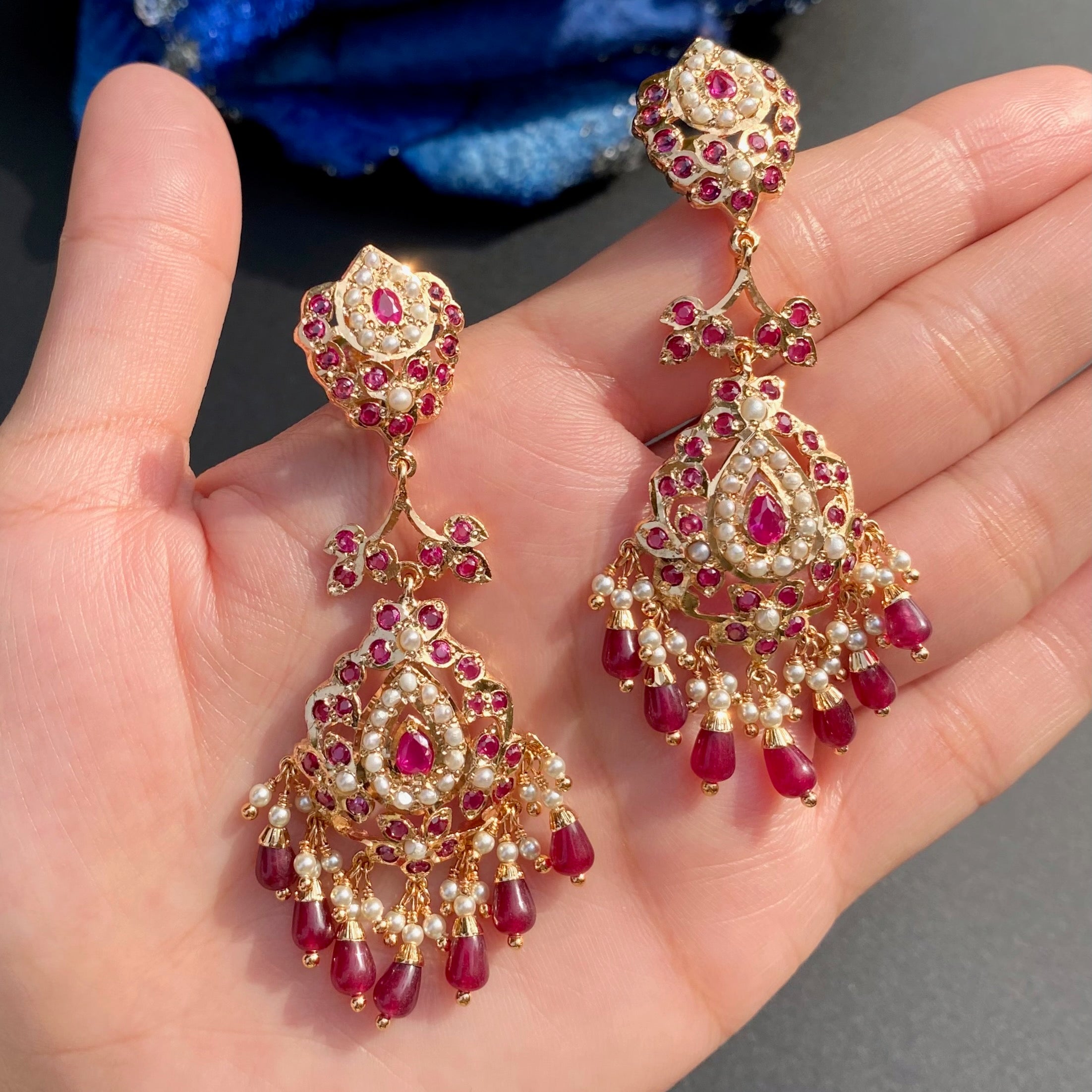 Cute Jadau Dangler Earrings | Pearls & Red Drops | Ethnic Fashion Earrings BER 016