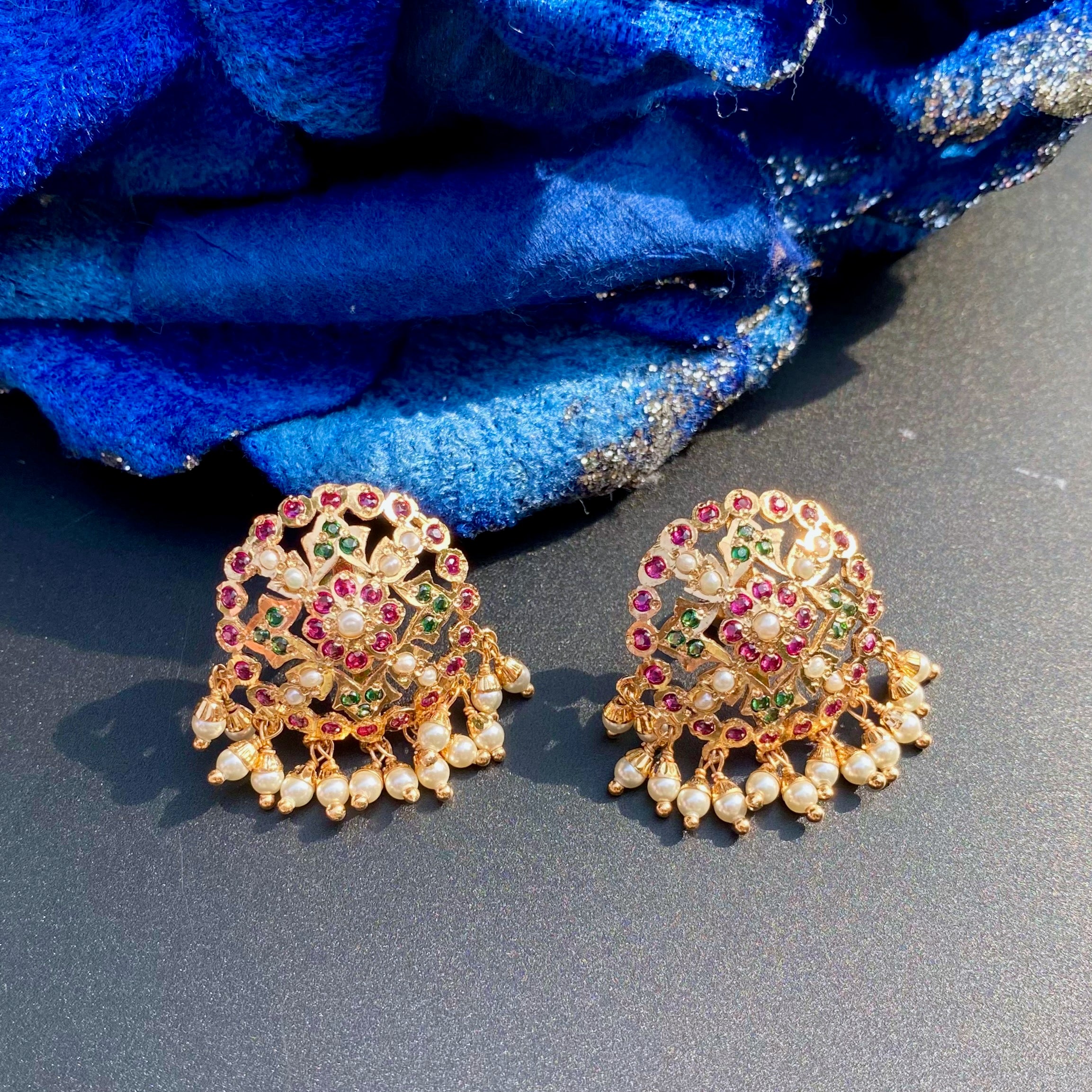 Round Jadau Tops | Pearl Ruby Emerald Combination BER 019
