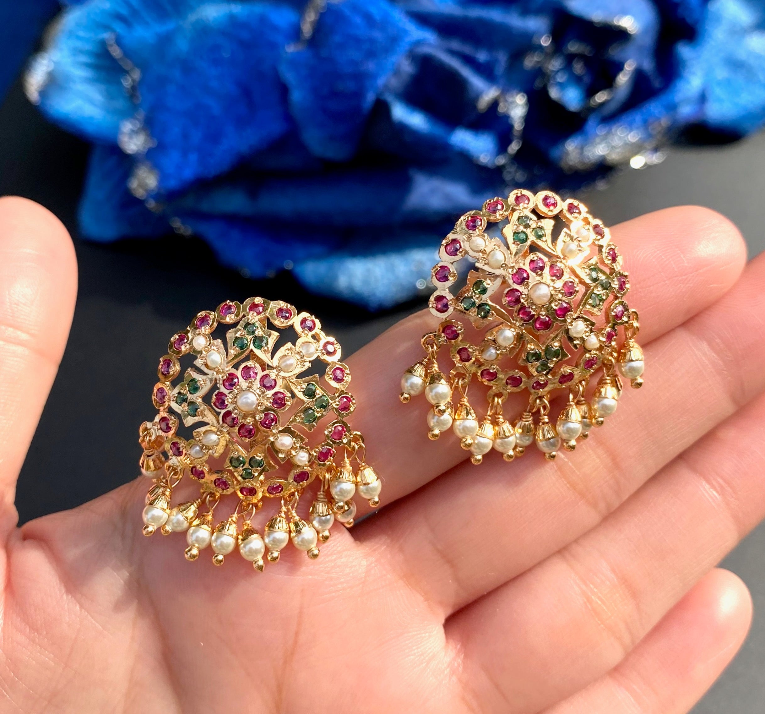 Round Jadau Tops | Pearl Ruby Emerald Combination BER 019