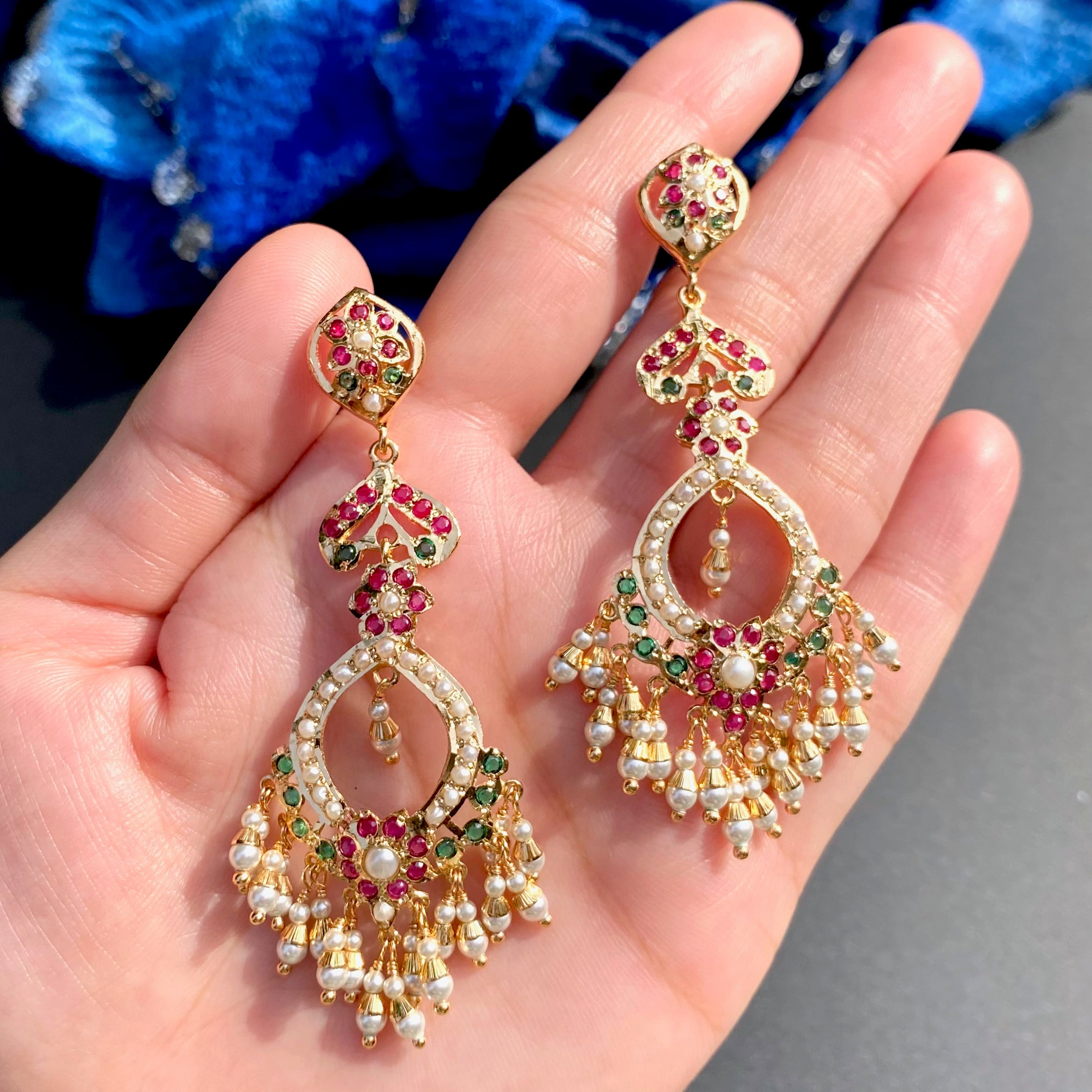Long Jadau Danglers For Girls | Gold Plated on Brass BER 003