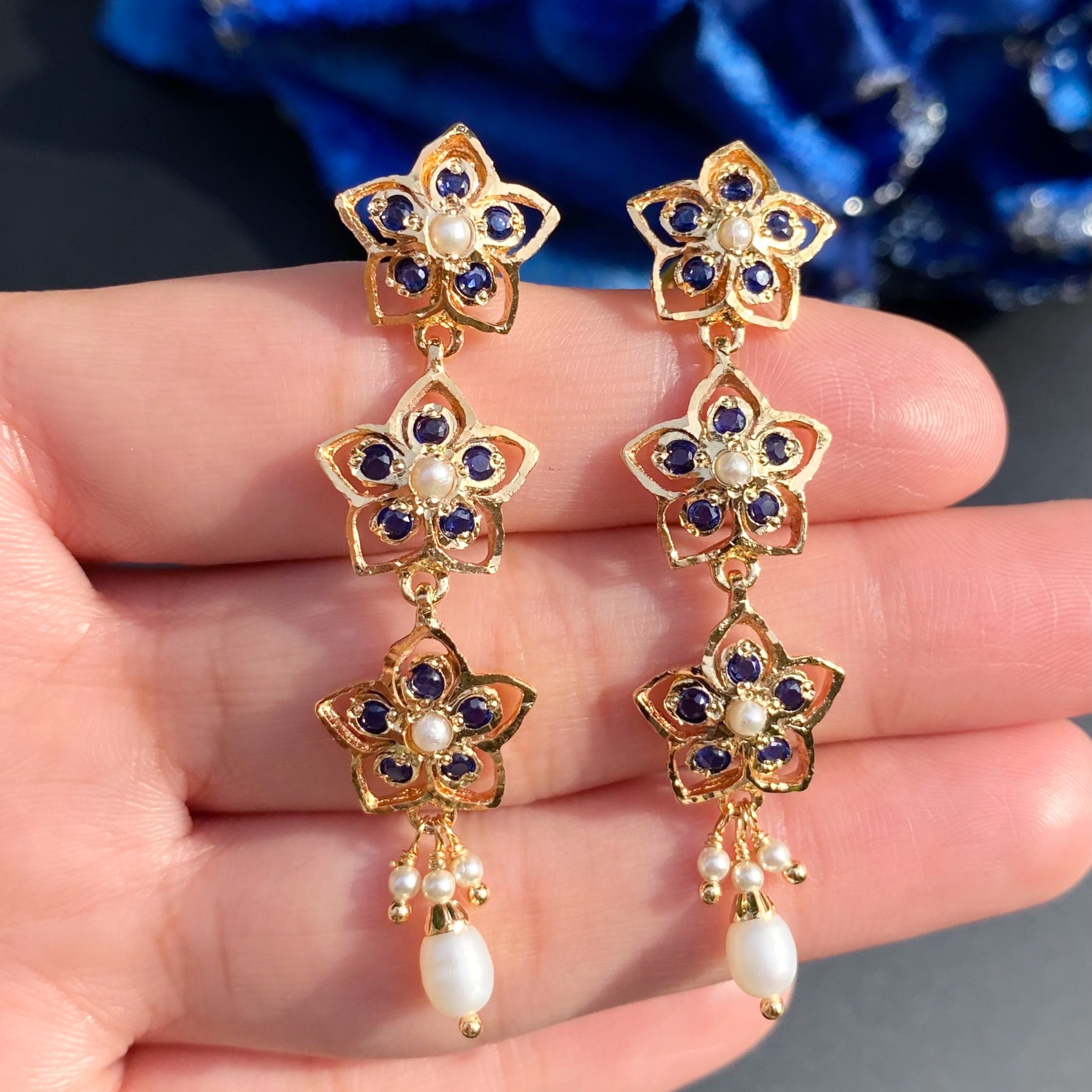 Slender Gold Plated Jadau Earrings | Cute Floral Design BER 004
