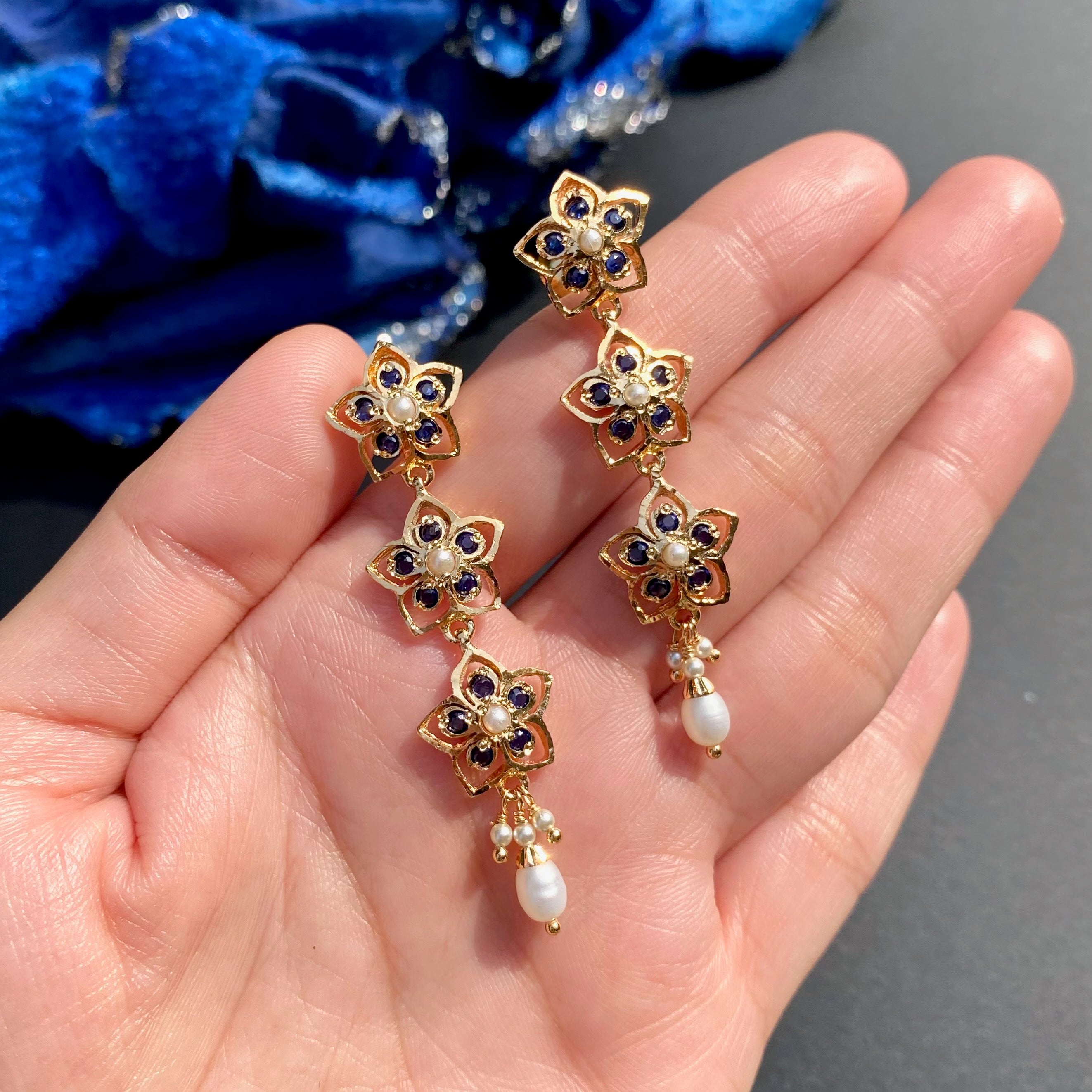 Slender Gold Plated Jadau Earrings | Cute Floral Design BER 004