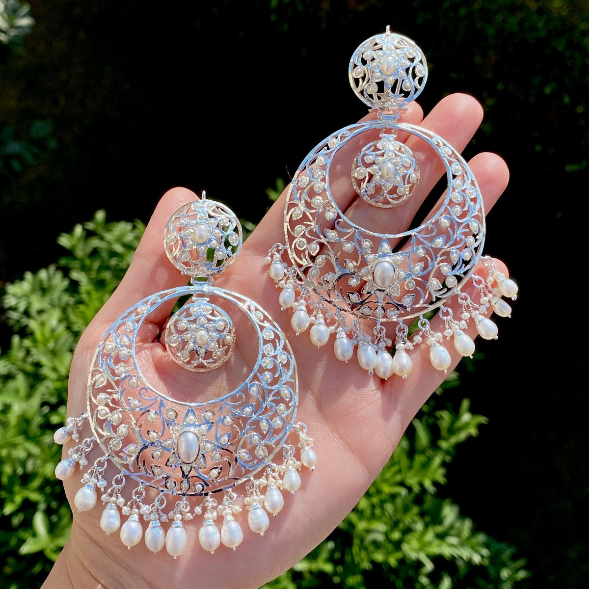 heavy silver chandbali earrings