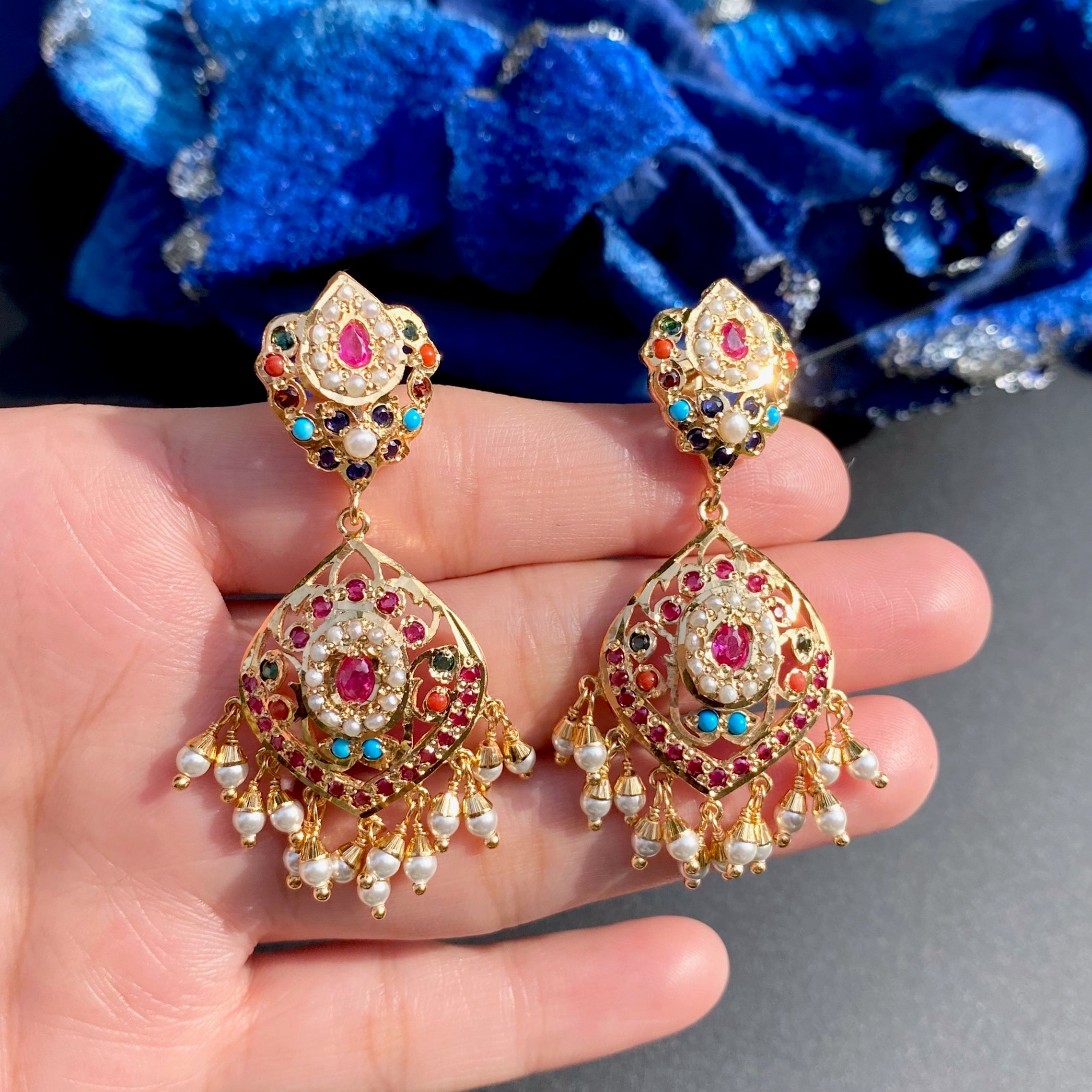 Gold Plated Navratna Earrings | Premium Fashion Jewelry BER 007
