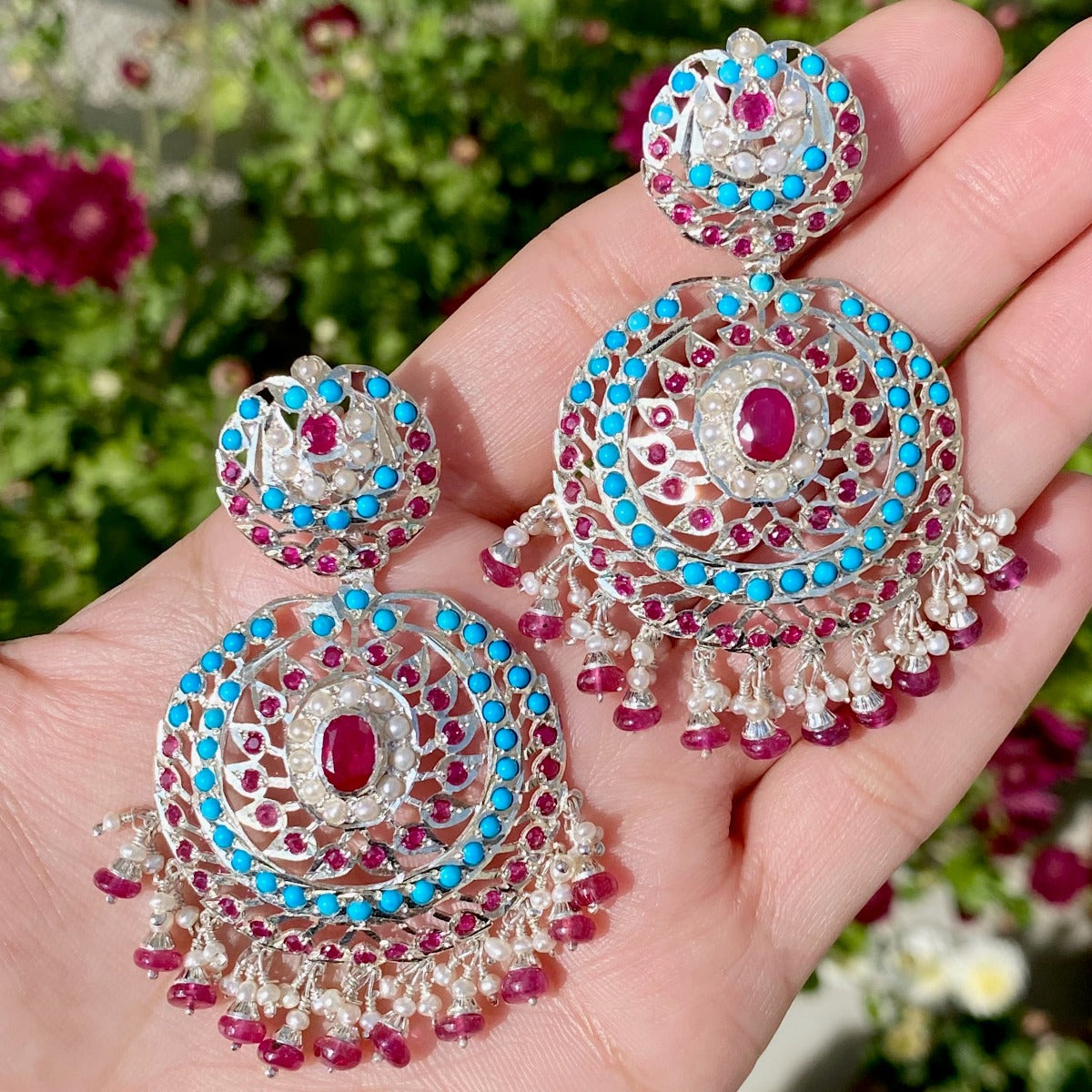 Ruby Pearl Turquoise Earrings in Sterling Silver SER 049
