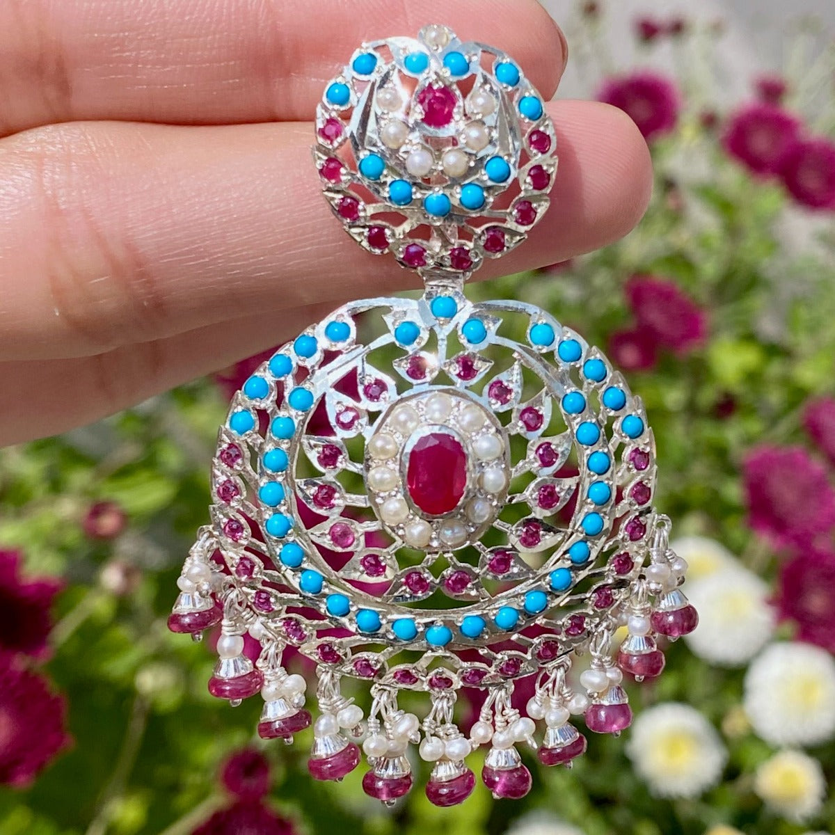 Ruby Pearl Turquoise Earrings in Sterling Silver SER 049