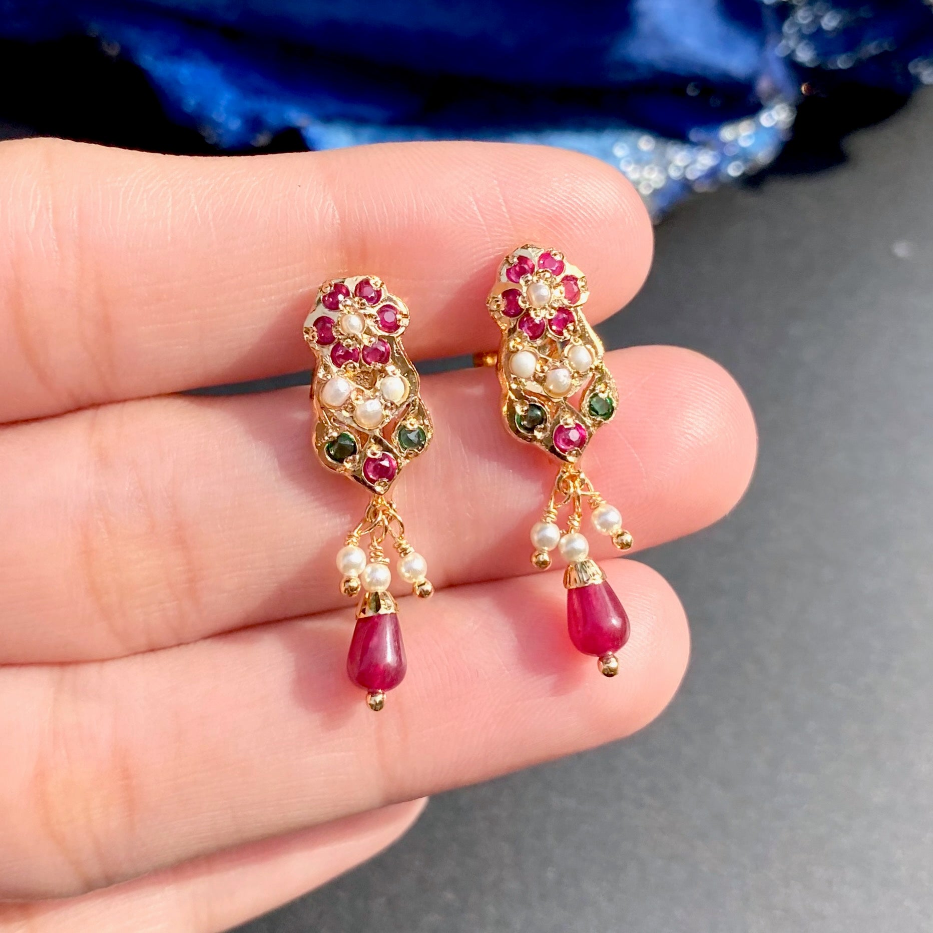Multicolored Jadau Studs | Premium Quality Artificial Jewelry Online BER 012