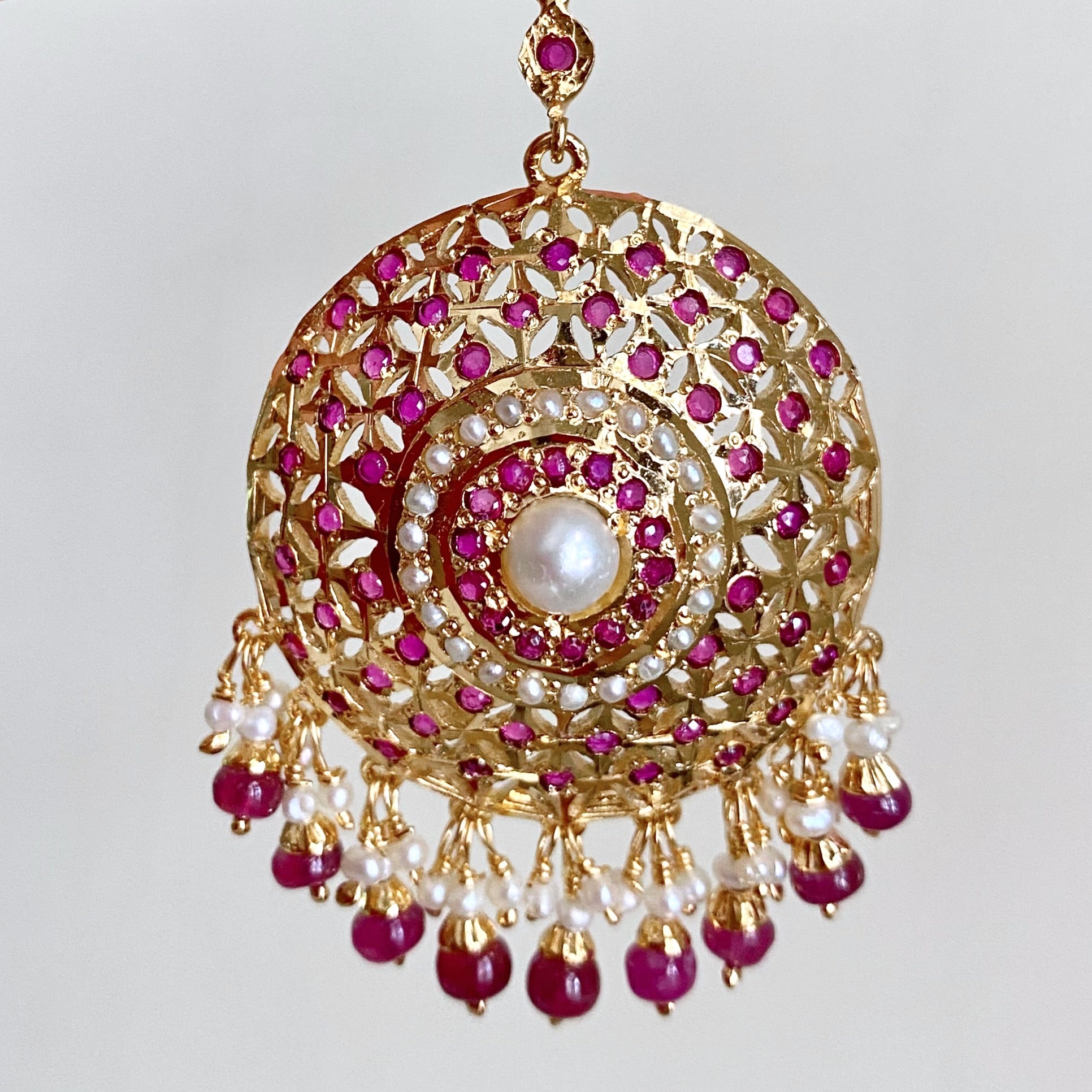 Ruby Mang Teeka | Round Punjabi Tikka For Women | Gold Plated Silver TK 095