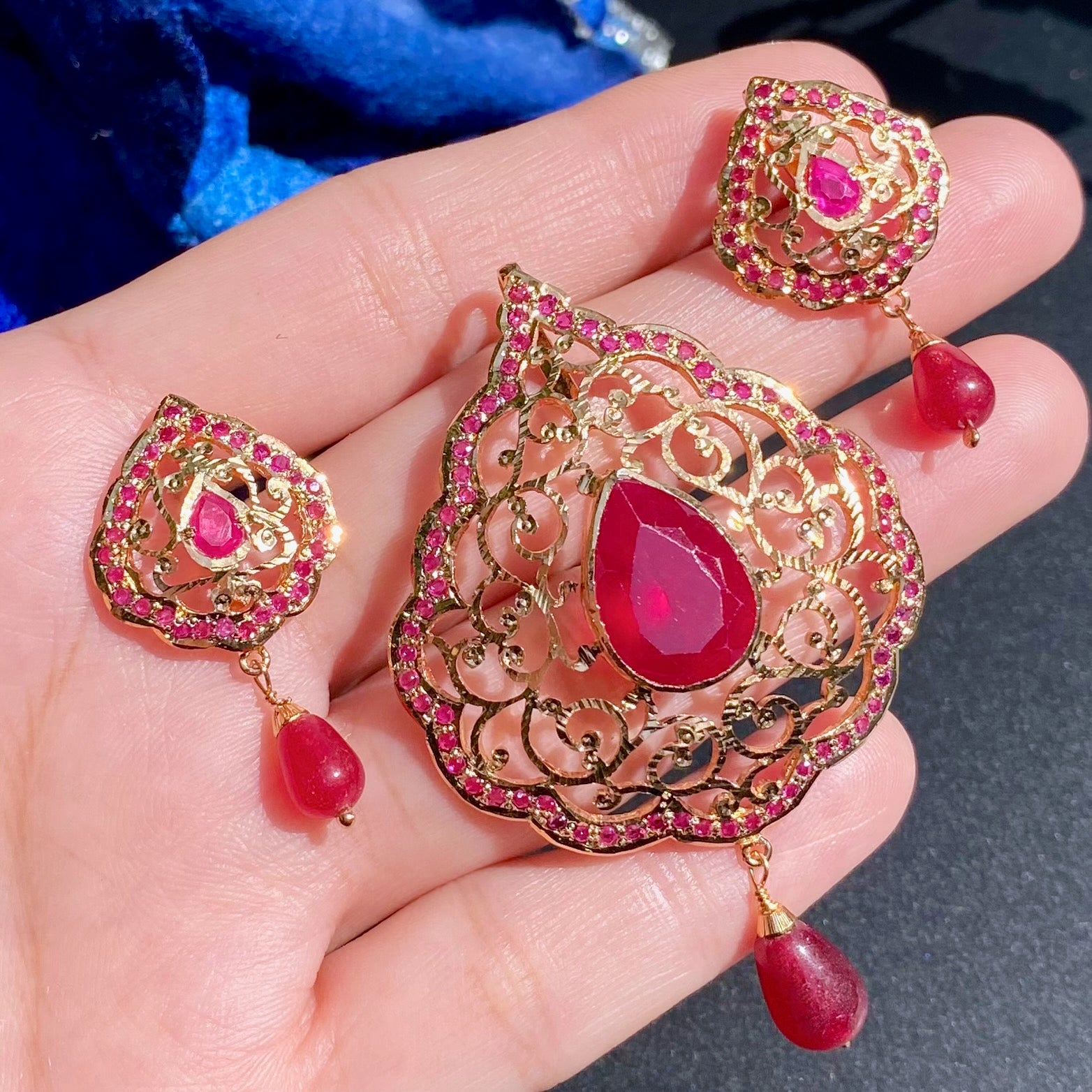 Exclusive Ruby Red Pendant Set | Gold Plated on Silver Base PS 137