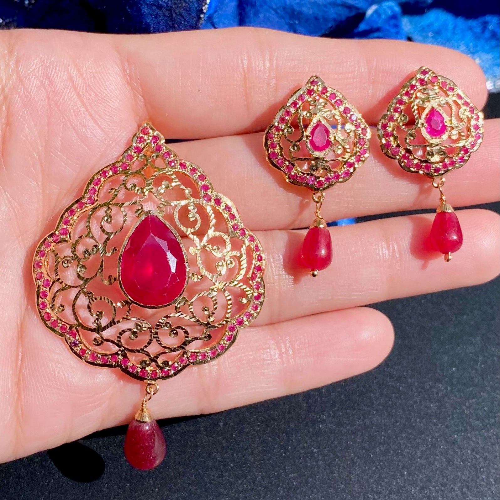 Exclusive Ruby Red Pendant Set | Gold Plated on Silver Base PS 137