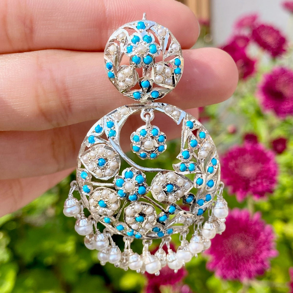 kashmiri traditional earrings in silver