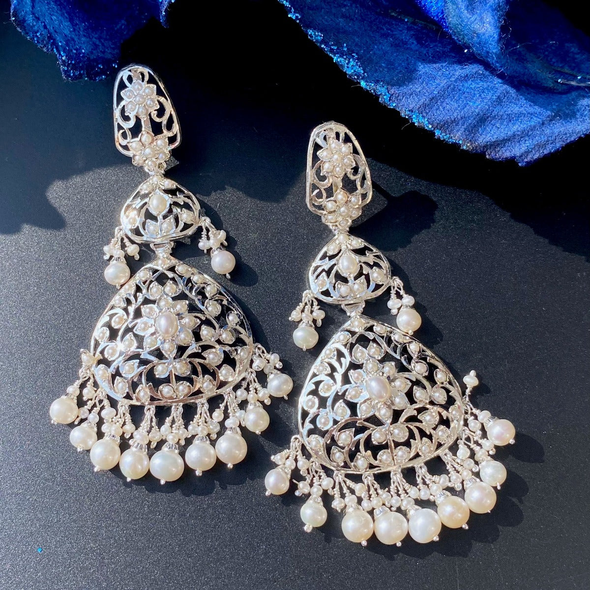 indo western seed pearl earrings on silver