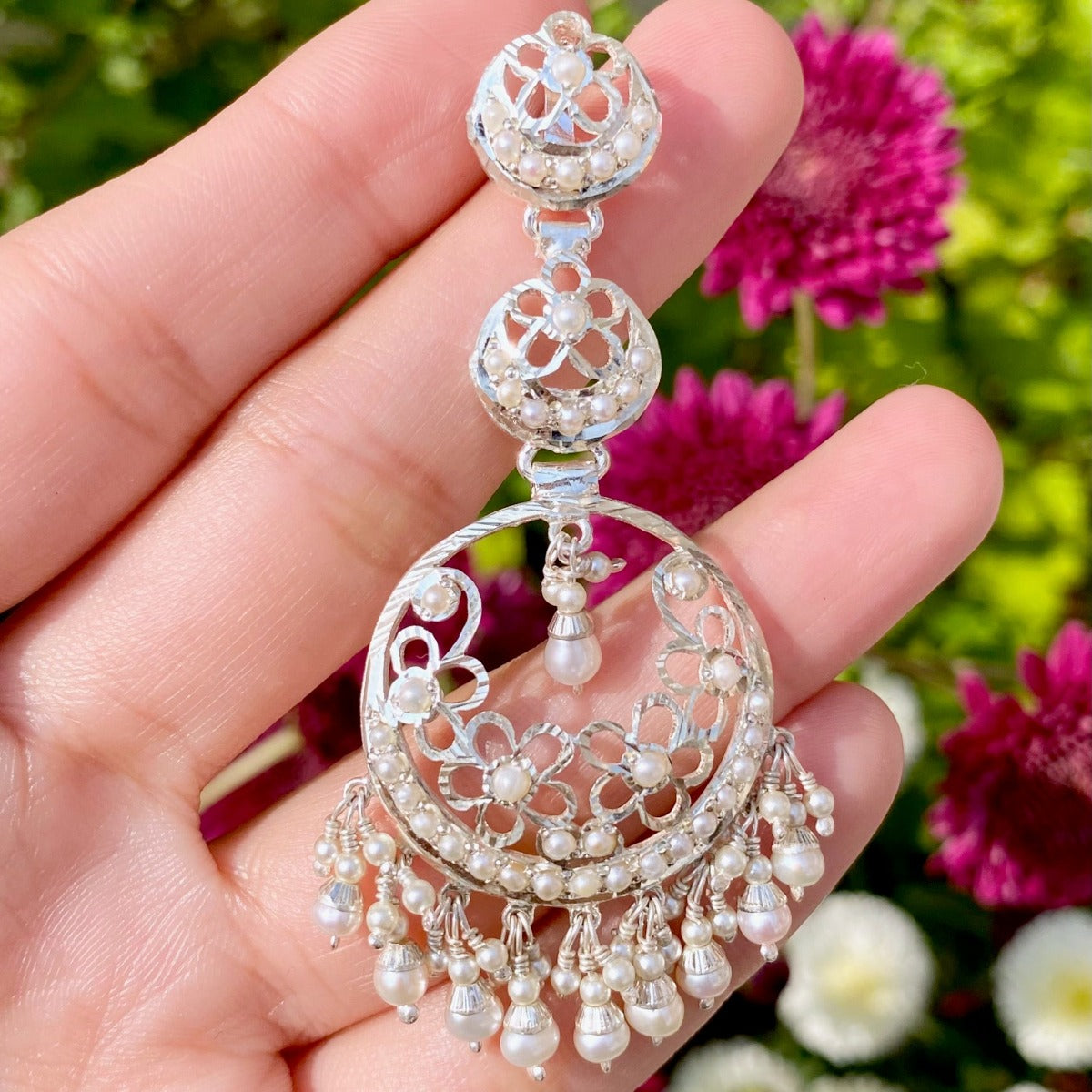 silver chandbali earrings for women