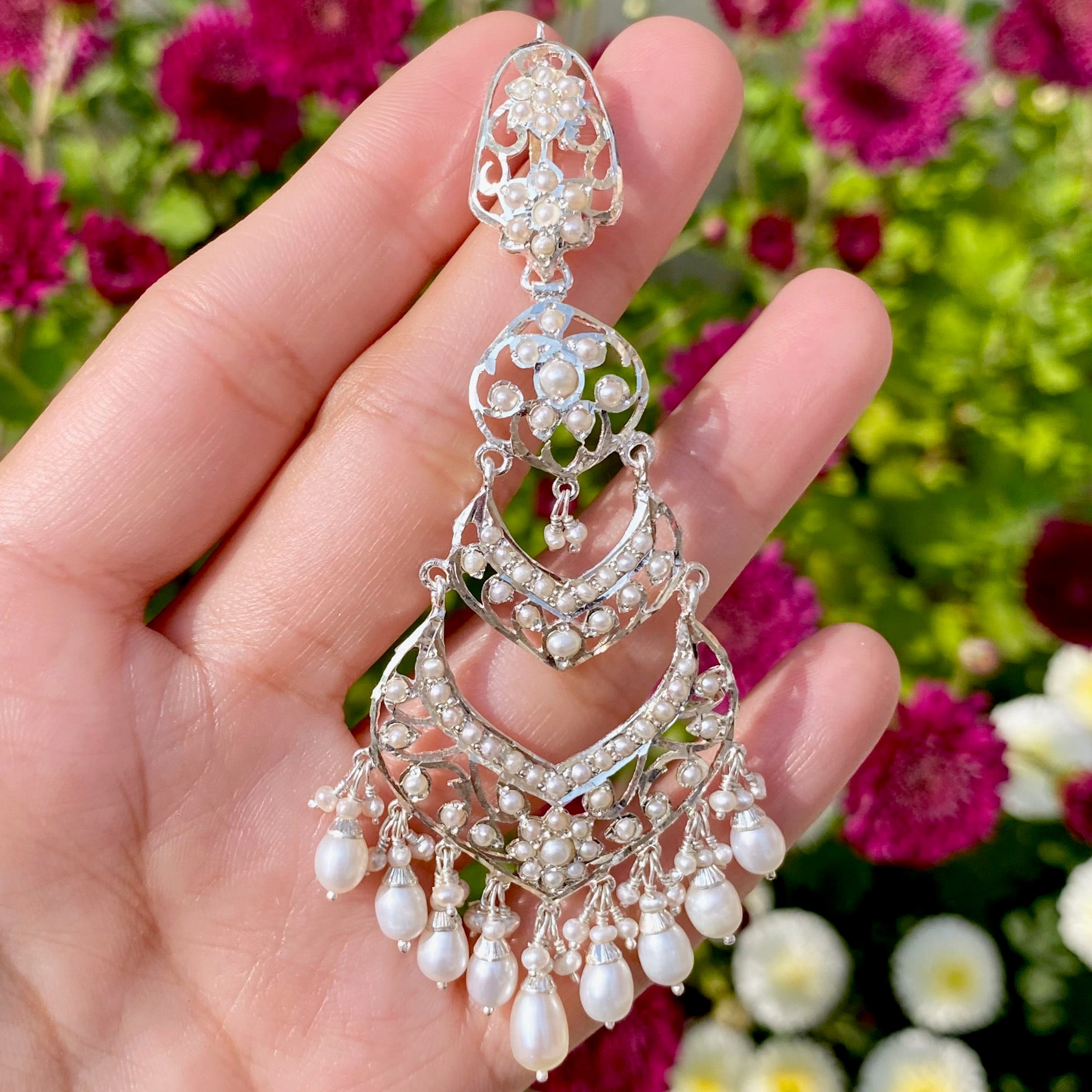 Ethnic Classy sterling silver gemstone chandelier earrings at ₹4550 | Azilaa