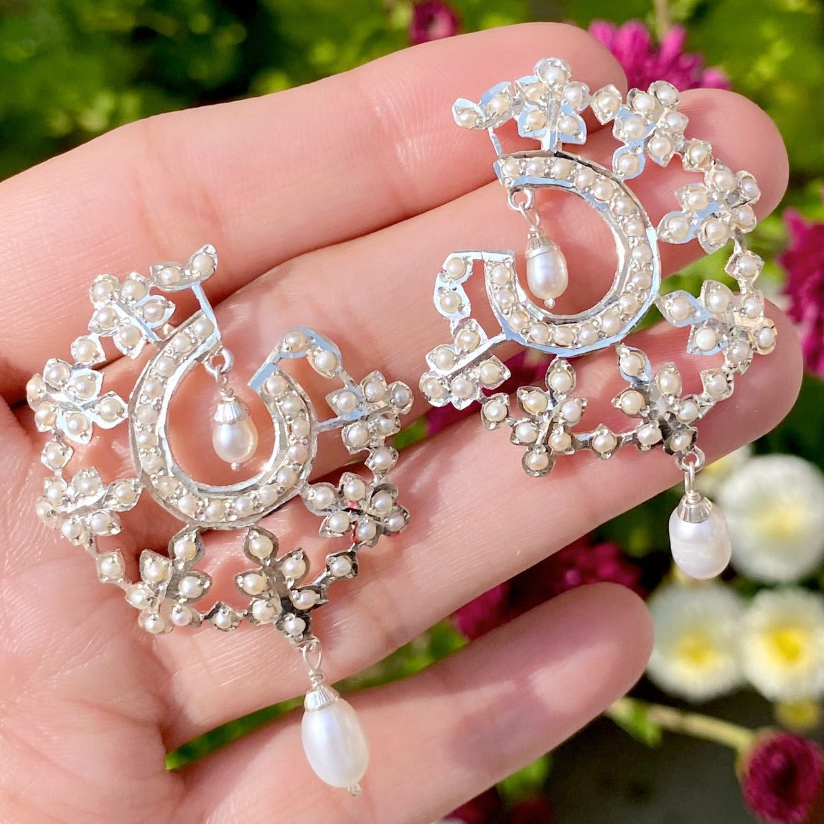 pearl drop earrings with western dress