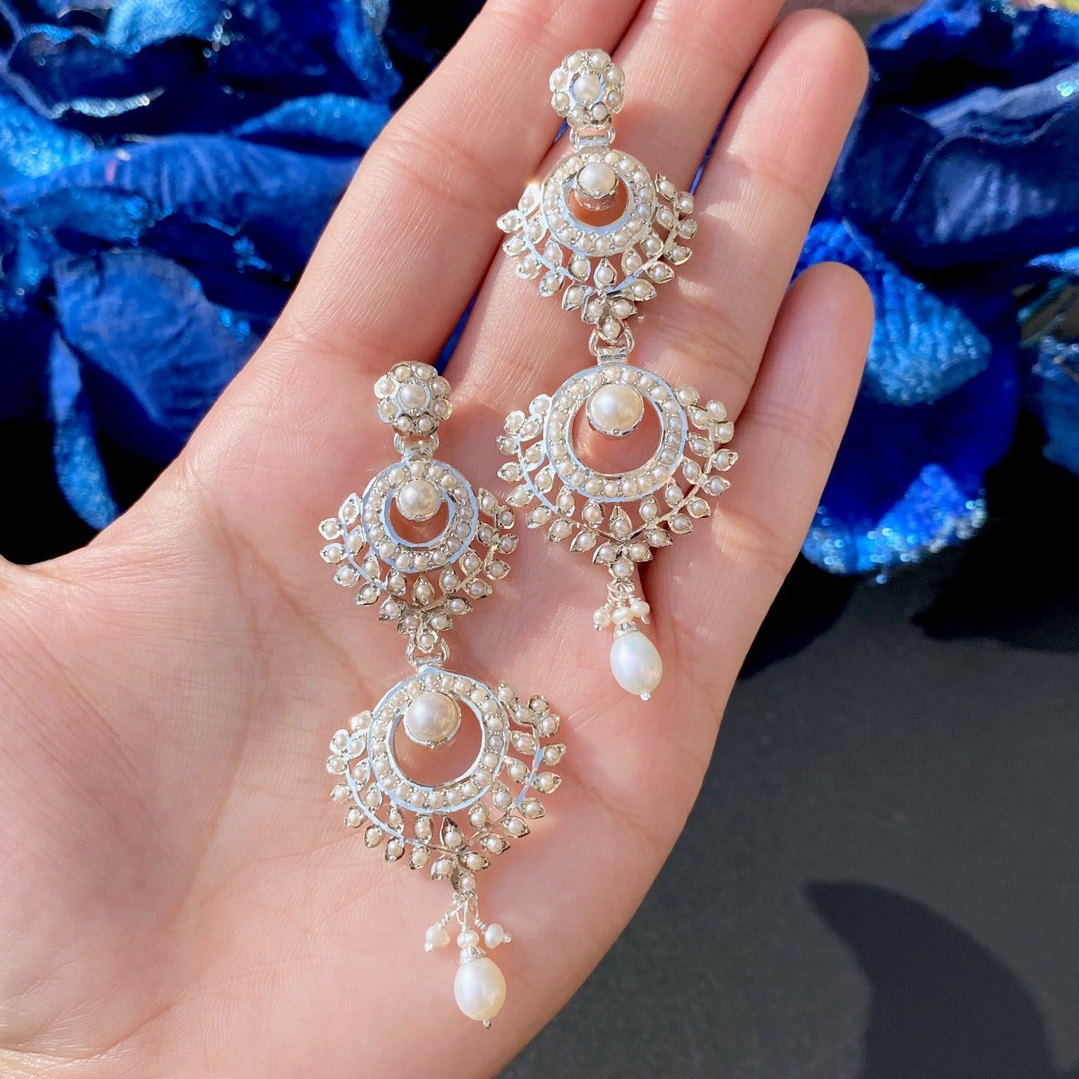 latest designs in pearl danglers for women